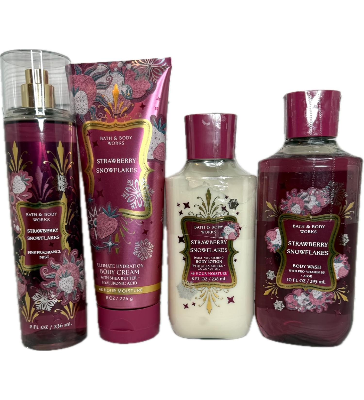 Bath & Body Works Strawberry Snowflakes Gel Wash Lotion Ultimate Hydration Cream and Mist 4 Piece Set
