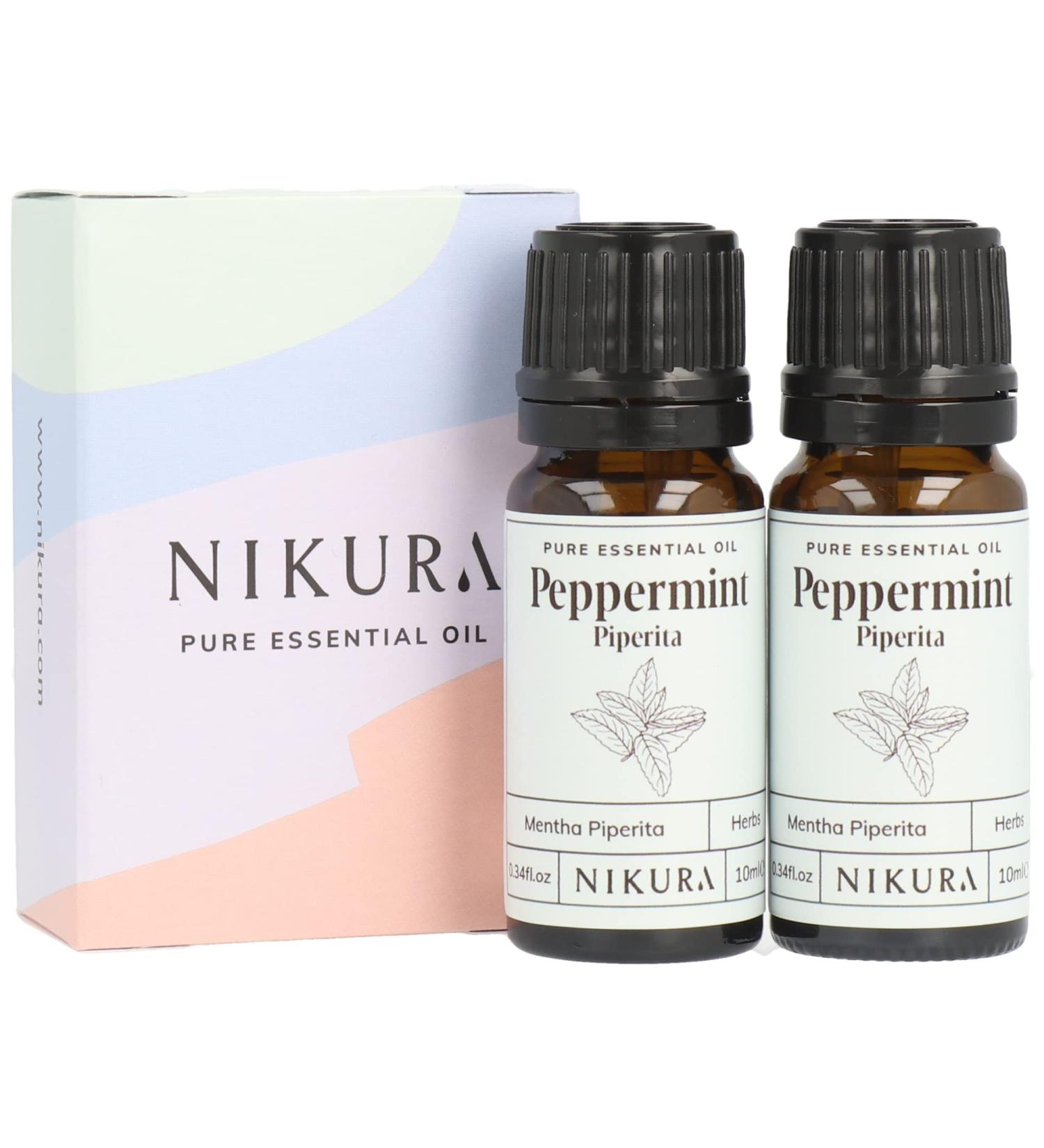 Nikura Peppermint Essential Oil - 20ml (2 x 10ml) | 100% Pure Natural | Hair Care, Spider Repellent, Energy Boost | Vegan & UK Made - Buy Online on GoSupps.com