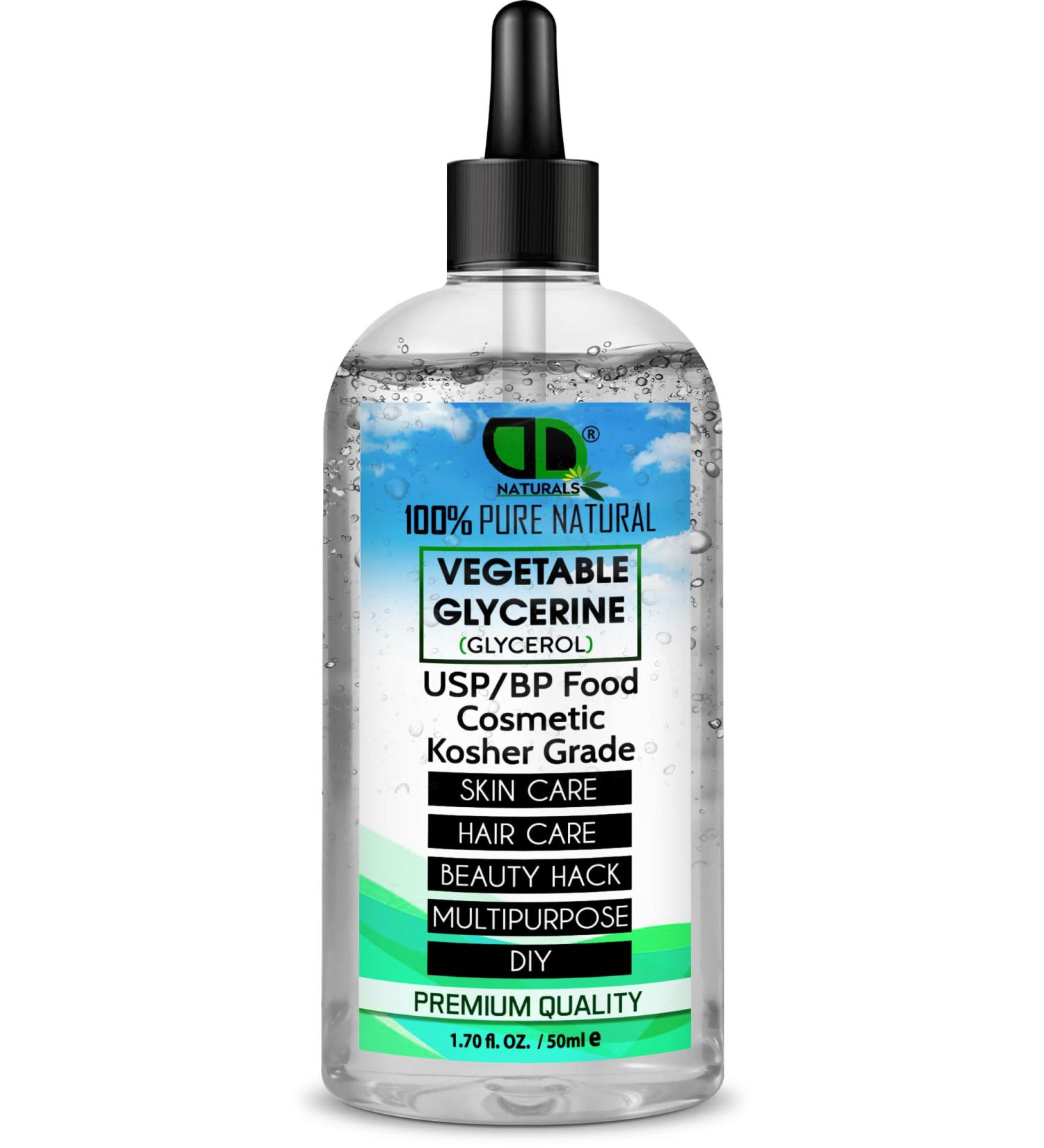 DD Vegetable Glycerine (Glycerol)-100% Pure & Natural Premium EP/BP/USP Pharmaceutical & Food Grade Vegan No GMO Natural Humectant Fragrance Free (50ml Clear Dropper)
