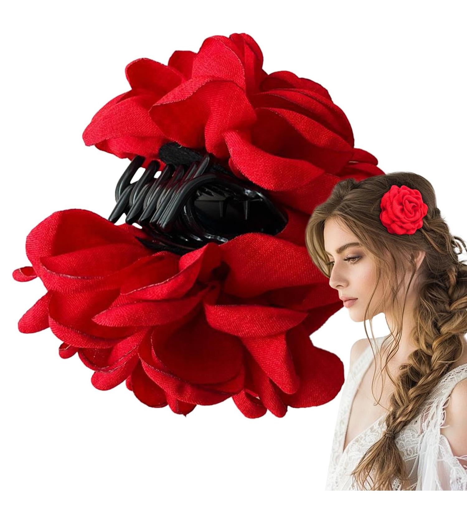 Rose Claw Clip | Rose Brooch Floral Hairpin Floral Hair Clips Non Slip Strong Hold Blooming Rose Claws Clips for Thin Hair and Thick Hair 9cm - Buy Online on GoSupps.com