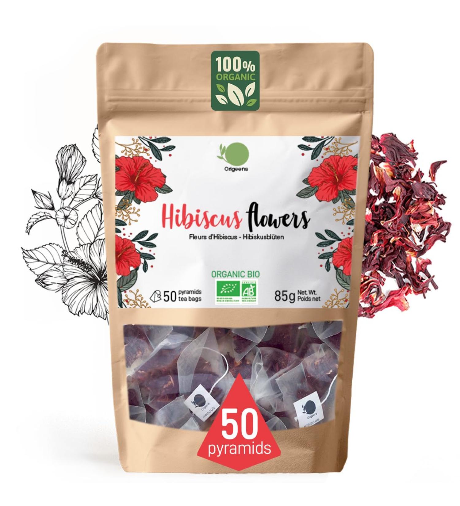 Buy Origen's Organic Hibiscus Tea - Premium Quality 50 Bags | Dried Hibiscus Flowers for Tea Iced Tea & Detox | Karkade Tea - Buy Online on GoSupps.com