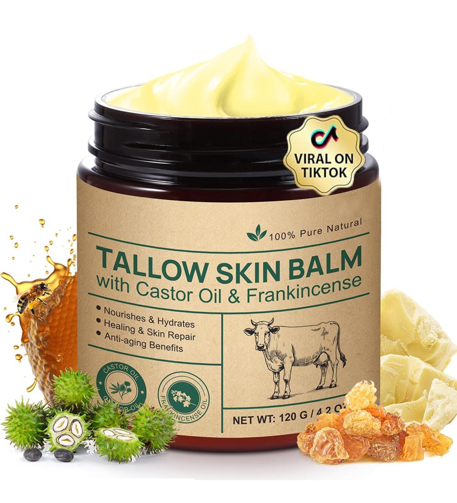 Beef tallow for the skin 120 g beef tallow and honey balm sebum moisturizer for the face with beeswax castor and frankincense oils deeply effective moisture care for face and body - Buy Online on GoSupps.com