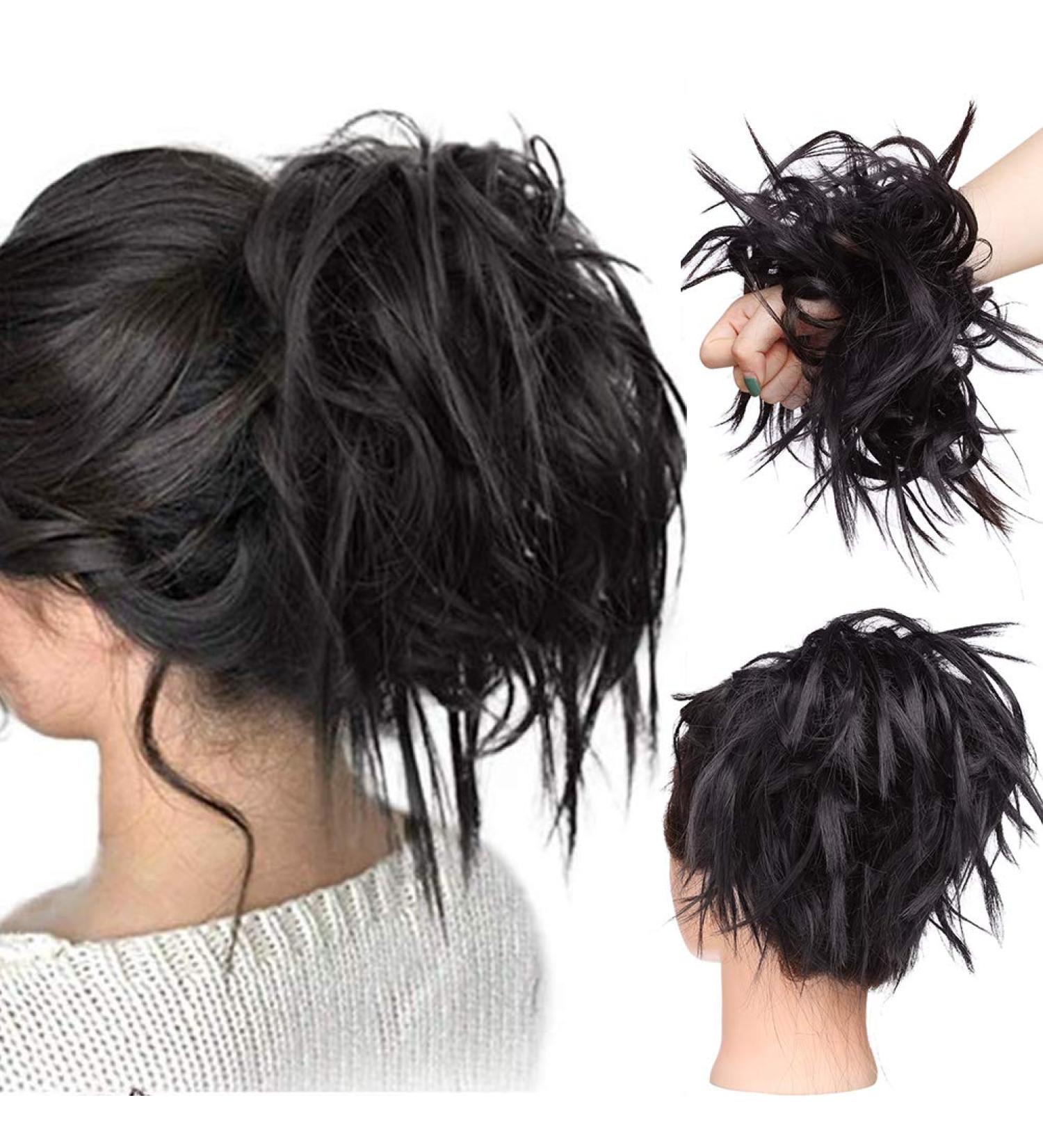 Tousled Updo Messy Bun Hair Extension | Dark Brown Synthetic Wavy Hairpiece for Women - Buy Online on GoSupps.com