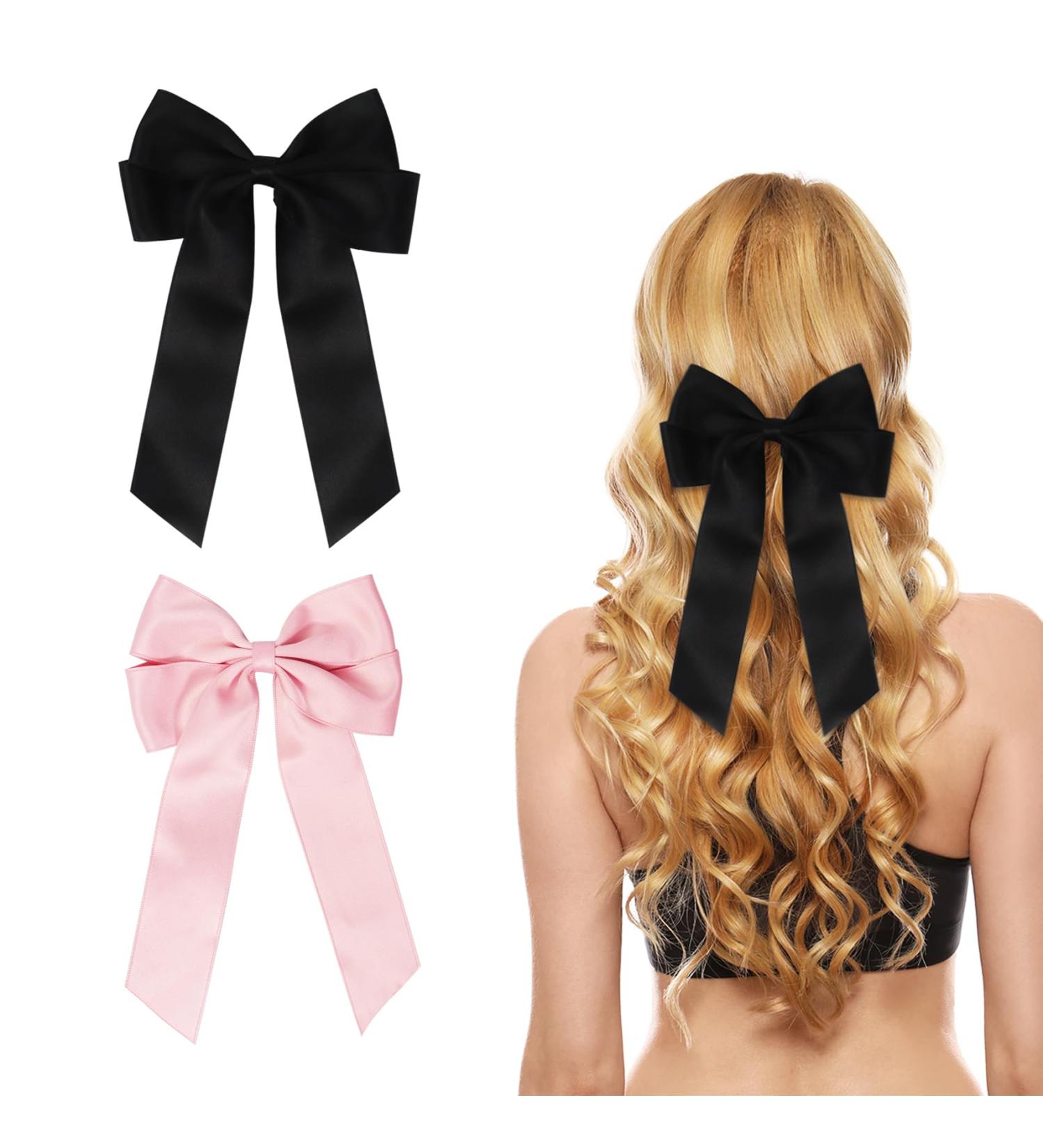 2 Pack Bow Hair Clips Black Hair Bows for Women Girls Large Bow Clips Hair Barrette Hair Accessories(Black Pink) - Buy Online on GoSupps.com