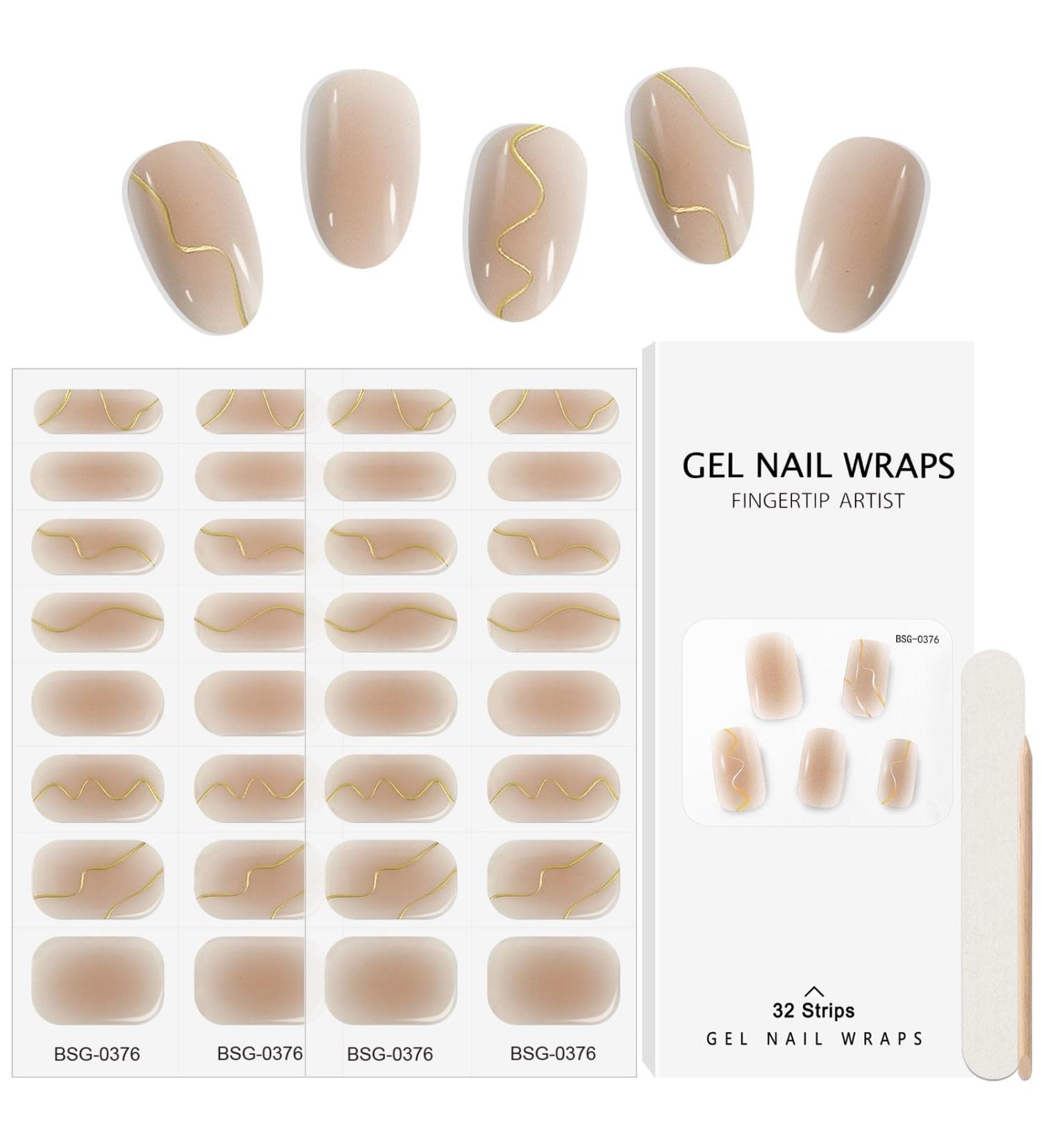 Kalolary Gel Nail Polish Strips 32PCS Nail Gel Art Sticker Waterproof Full Nail Wraps Decal Sets with Nail File and Stick for Women Girls Nail Art Decor (UV/LED Lamp Required) (C) - Buy Online on GoSupps.com