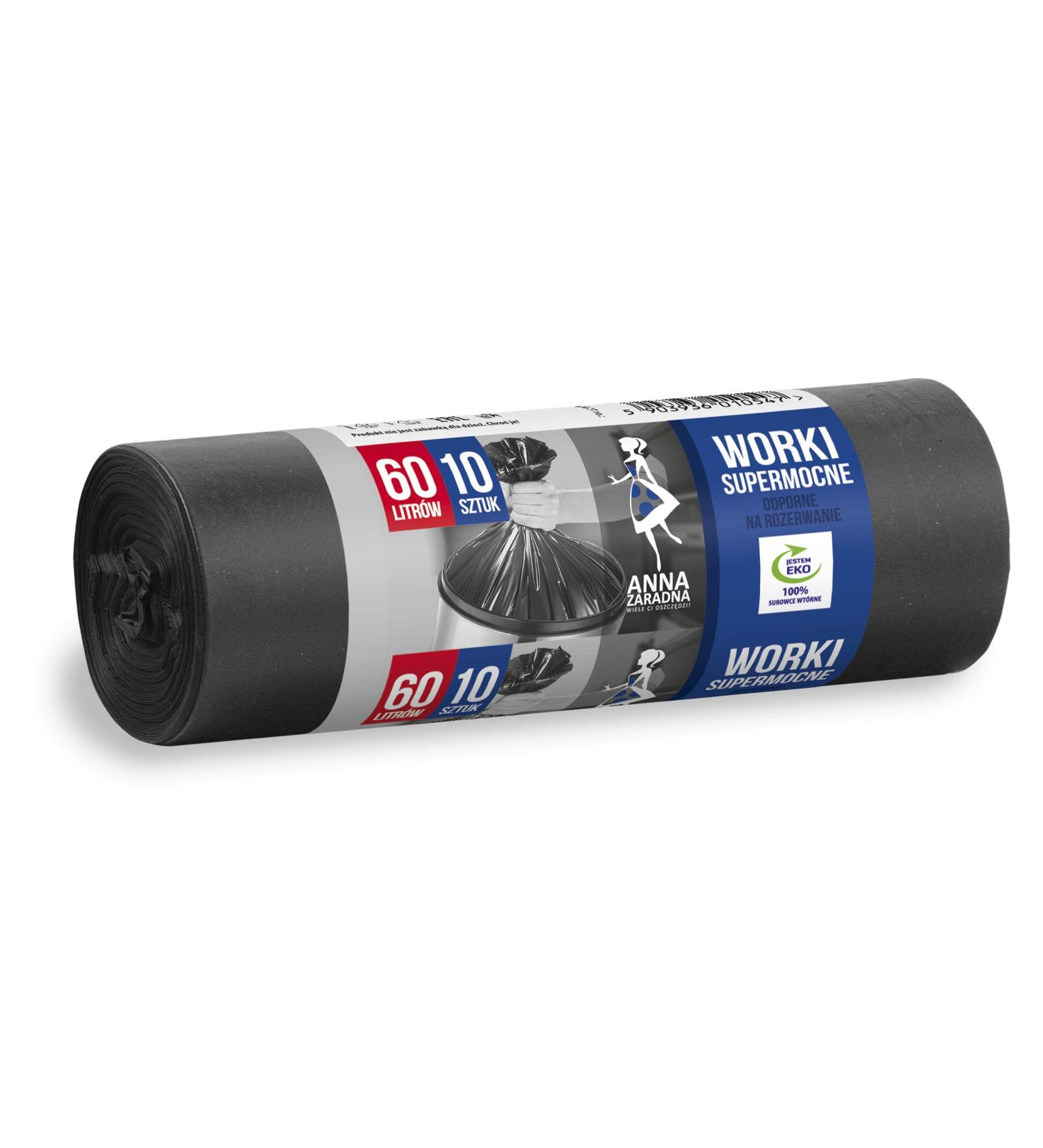 Anna Zaradna ST-AZ-010547 garbage bag tearproof super strong 60l |10 pieces |Garbage sack garbage bag waste bags for the household waste office made of thick LDPE regranulate film Color: black 10 (1 pack) 10 pieces - 60 l - 27 m