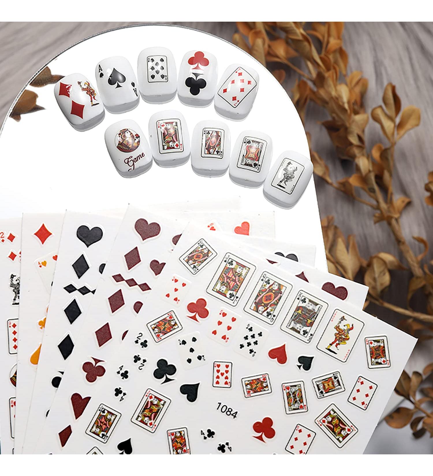 Digital Playing Card Nail Art Stickers | 3D Self Adhesive Decals for Nails | Funny Holographic Design for Women, Girls, Kids | Poker Theme - Buy Online on GoSupps.com