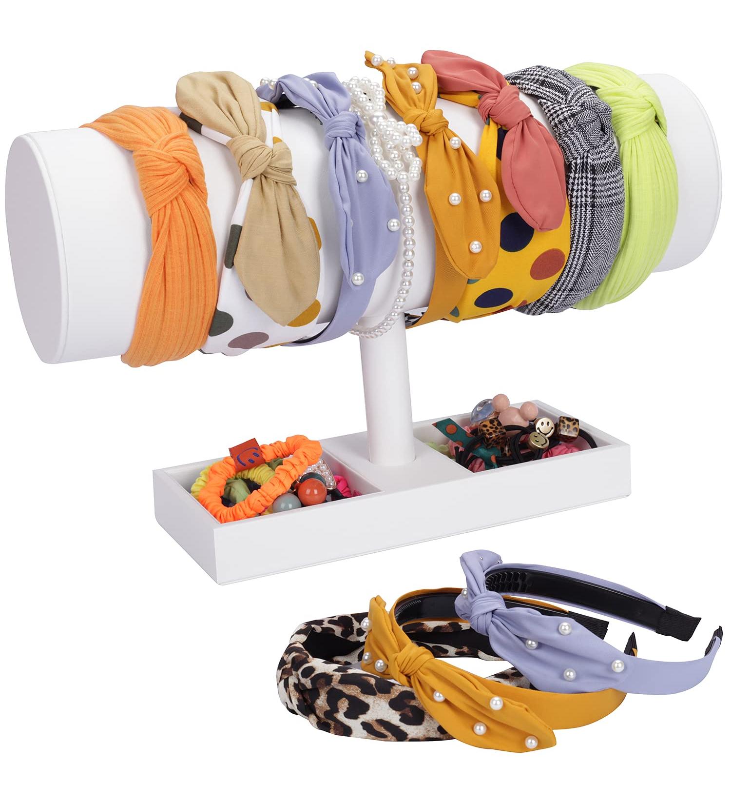 White Leather Headband Organizer Stand - 14.3 Inch Display for Baby Girls and Women - Buy Online on GoSupps.com