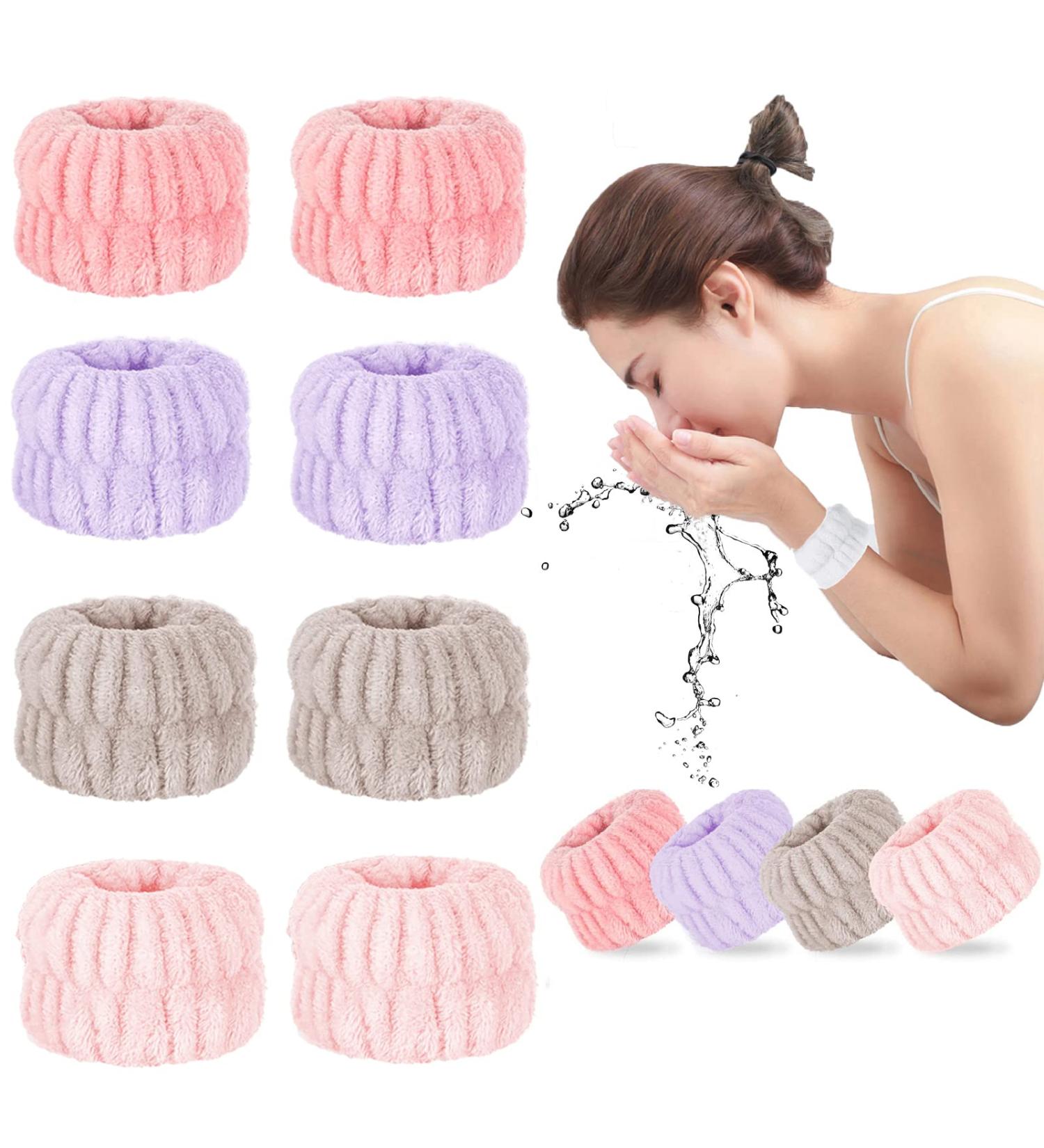 4 Pairs Microfiber Face Washing Wristbands - Absorbent Makeup Skincare Towel for Yoga & Sports (Purple/Brown/Pink) - Buy Online on GoSupps.com