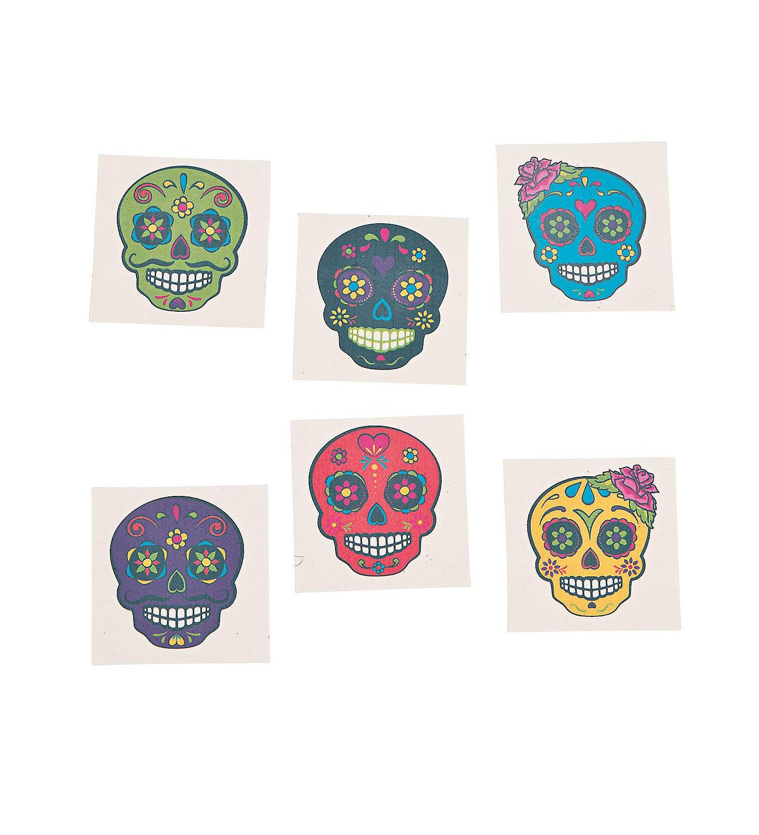 Sugar Skull Temporary Tattoos - Day of the Day and Halloween Accessories - 72 Pieces