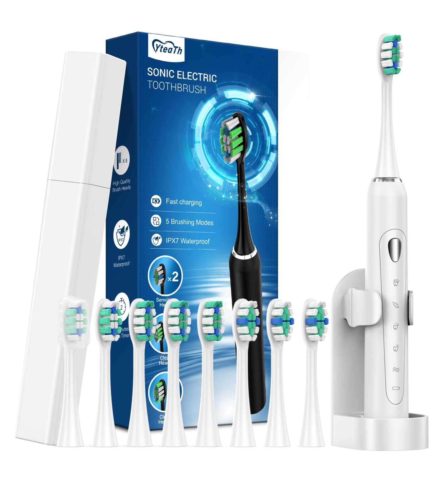 Buy Sonic Electric Toothbrush for Adults - 8 Brush Heads 60-Day Battery 5 Modes & Timer | White Electric Toothbrush - Buy Online on GoSupps.com