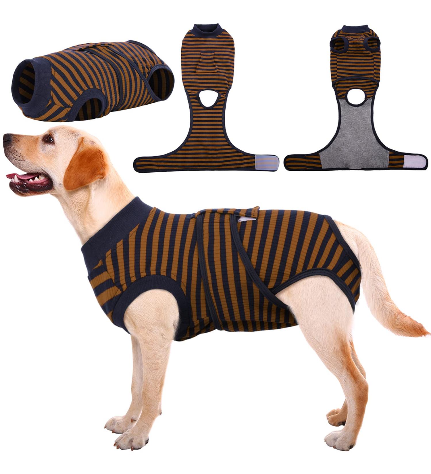 Kuoser Dog Recovery Body Suit - Breathable Post-Surgery Protection for Male & Female Dogs | Anti-Licking Leakage Protection | XXL Brown Striped (1 Pack) - Buy Online on GoSupps.com