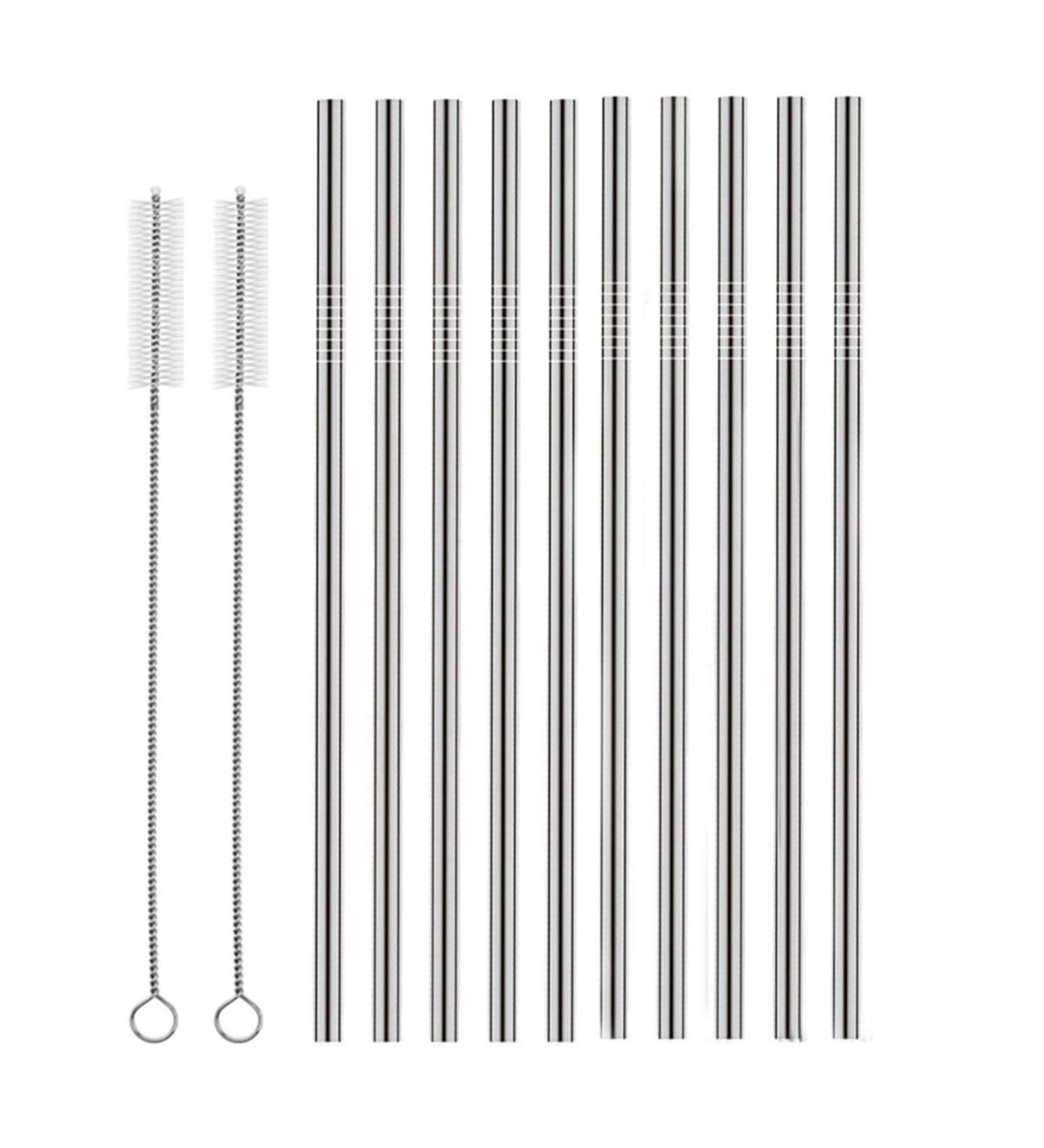 Stainless Steel Straws Set with 10 Straight Reusable Drinking Straws for 30oz and 20oz Tumblers - Includes 2 Cleaning Brushes - Buy Online on GoSupps.com