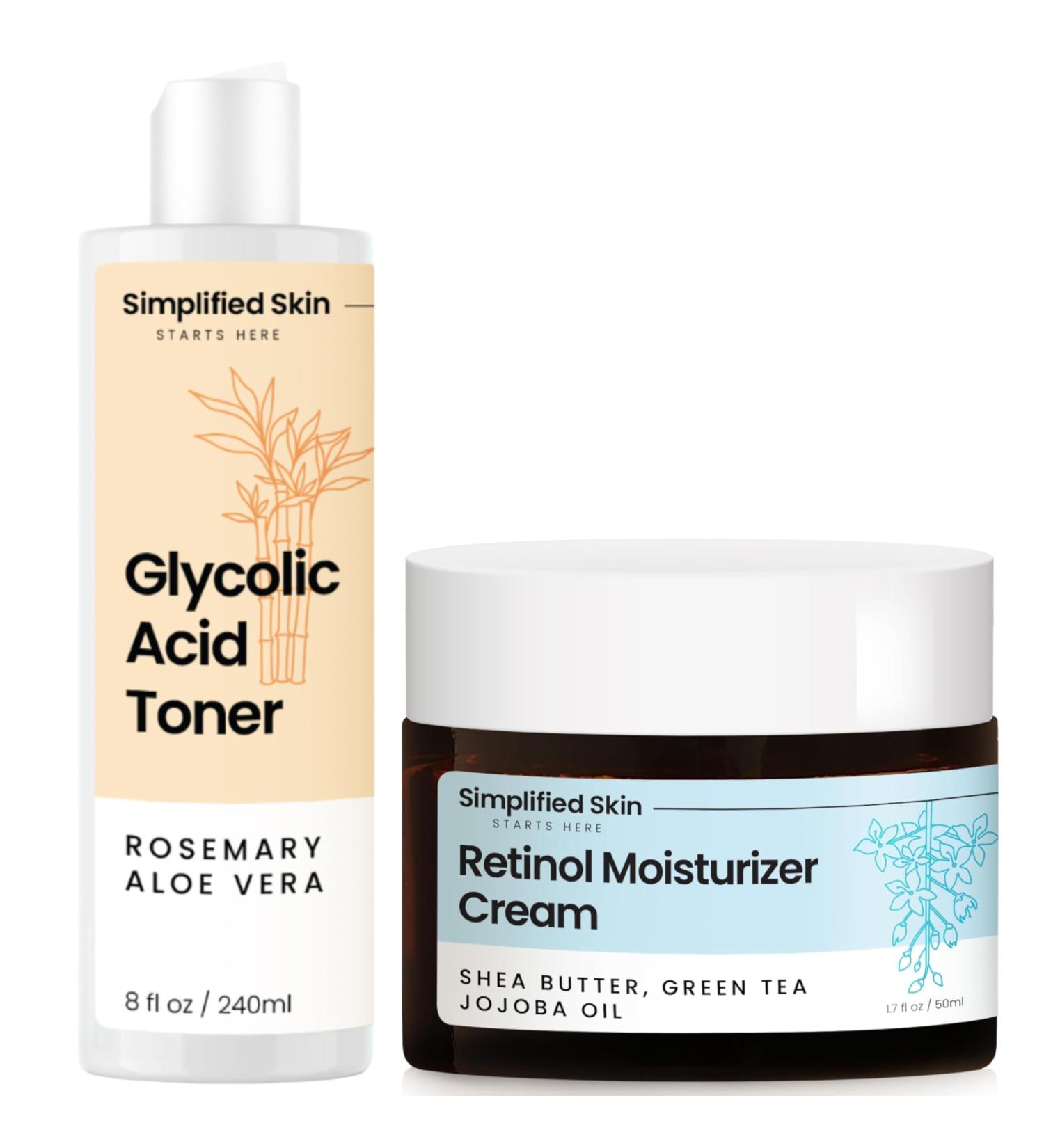 Glycolic Acid Toner 8% + Retinol Cream for Face 2.5% - Buy Online on GoSupps.com