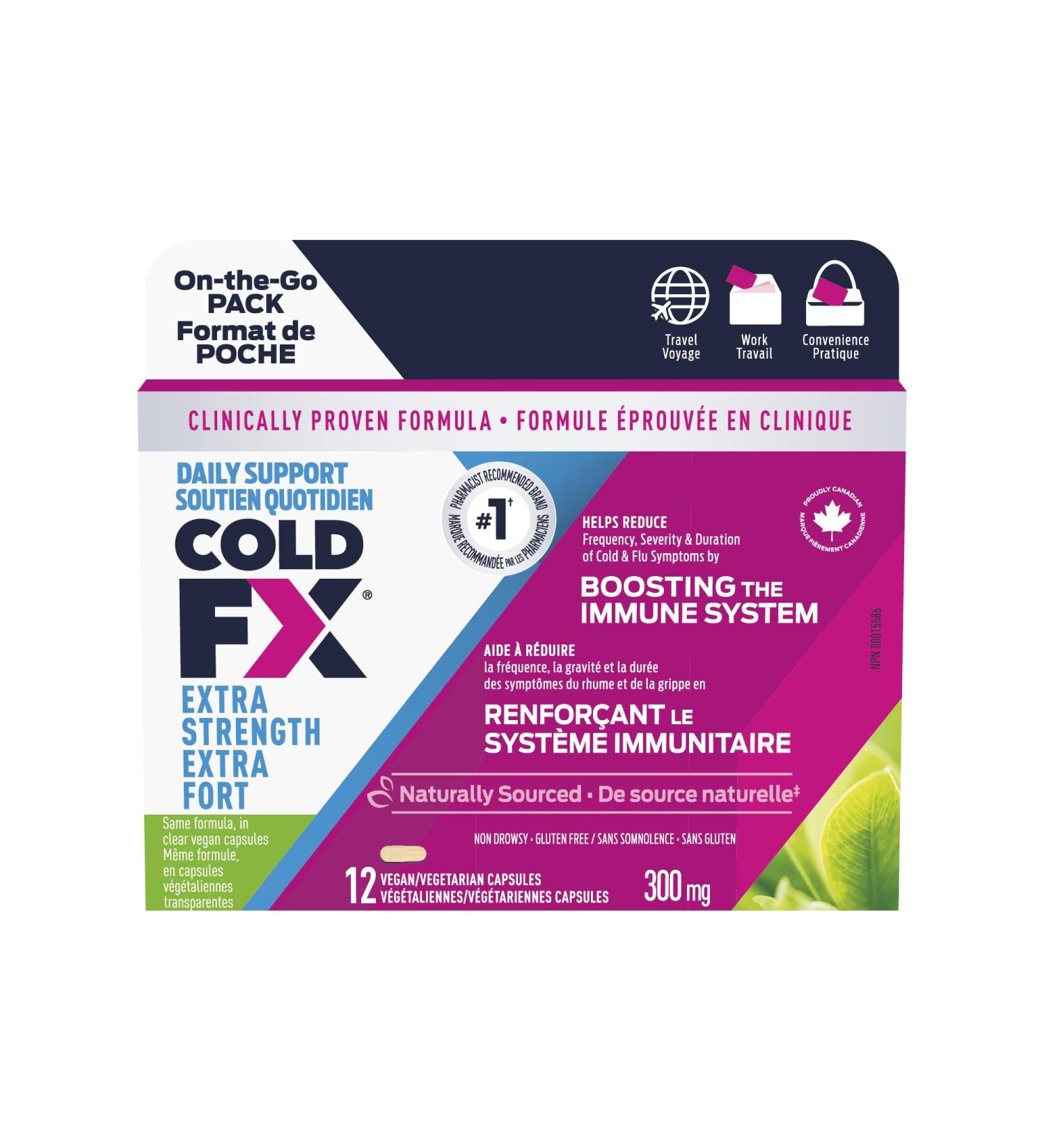 COLD-FX Extra Strength Ginseng Extract Reduce Chance Cold and Flu Support Immune System - 12 Vegan Capsules - Buy Online on GoSupps.com