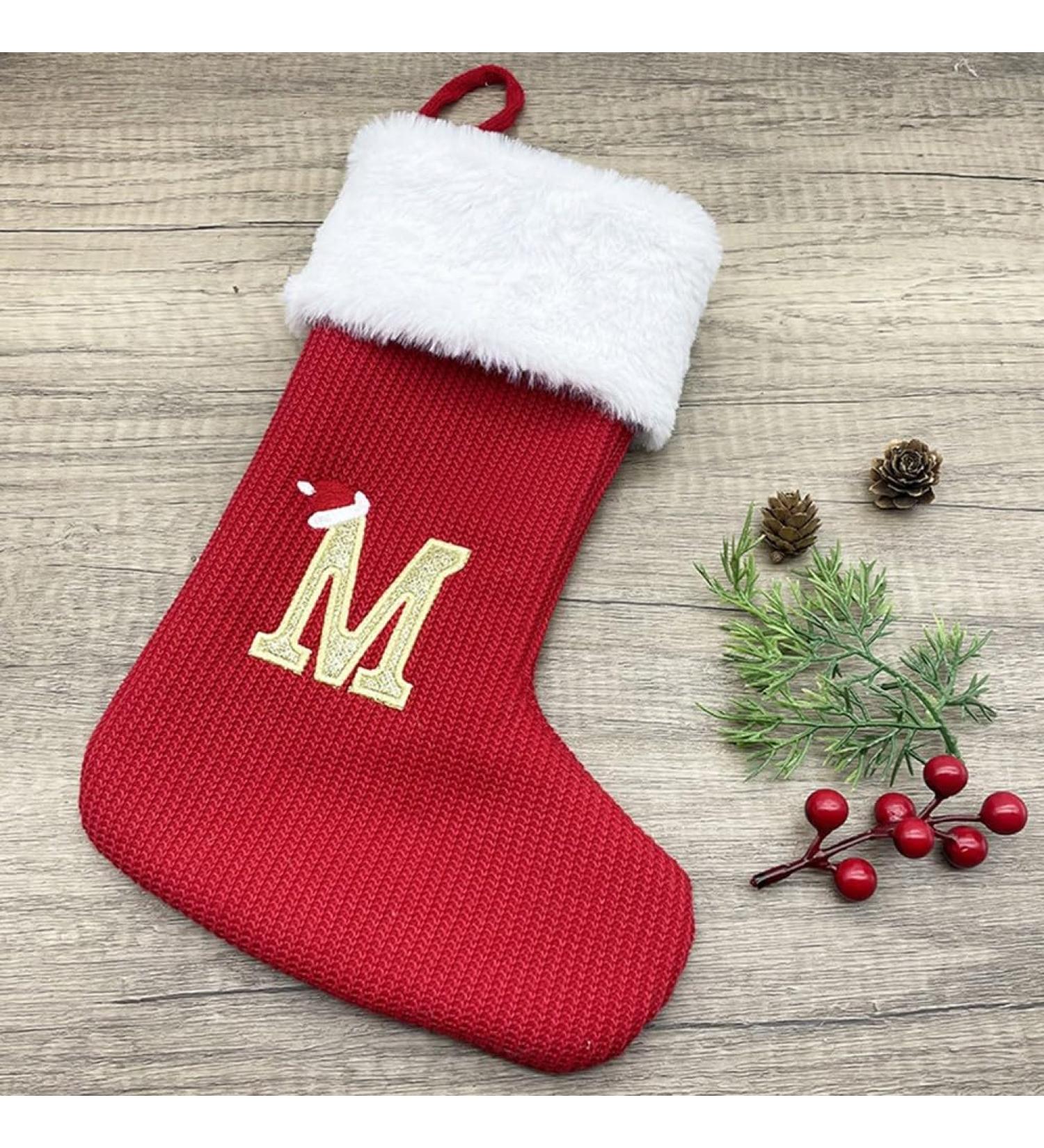 Custom Monogrammed Christmas Knitted Stockings - Embroidered Red Socks Gift Bag for Holiday Cheer - Buy Online on GoSupps.com