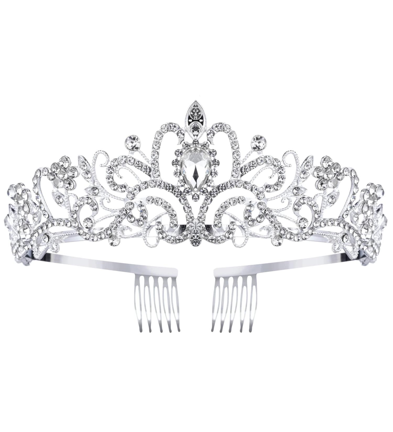 Crystal Tiara Crown for Women & Girls - Perfect for Birthday, Halloween, Bride, Wedding - Silver Style A - Buy Online on GoSupps.com