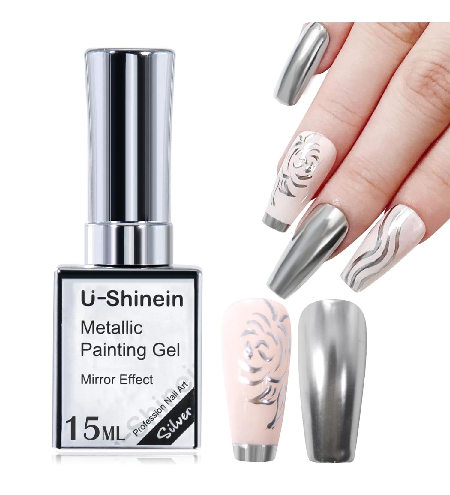 U-Shinein 15ml Metallic Painting Gel Silver Metal Nail Gel Upgrade Painted Gel Mirror Nail Painting Gel 3D Metal Painting Gel DIY Drawing Nail Art Manicure Sliver - Buy Online on GoSupps.com