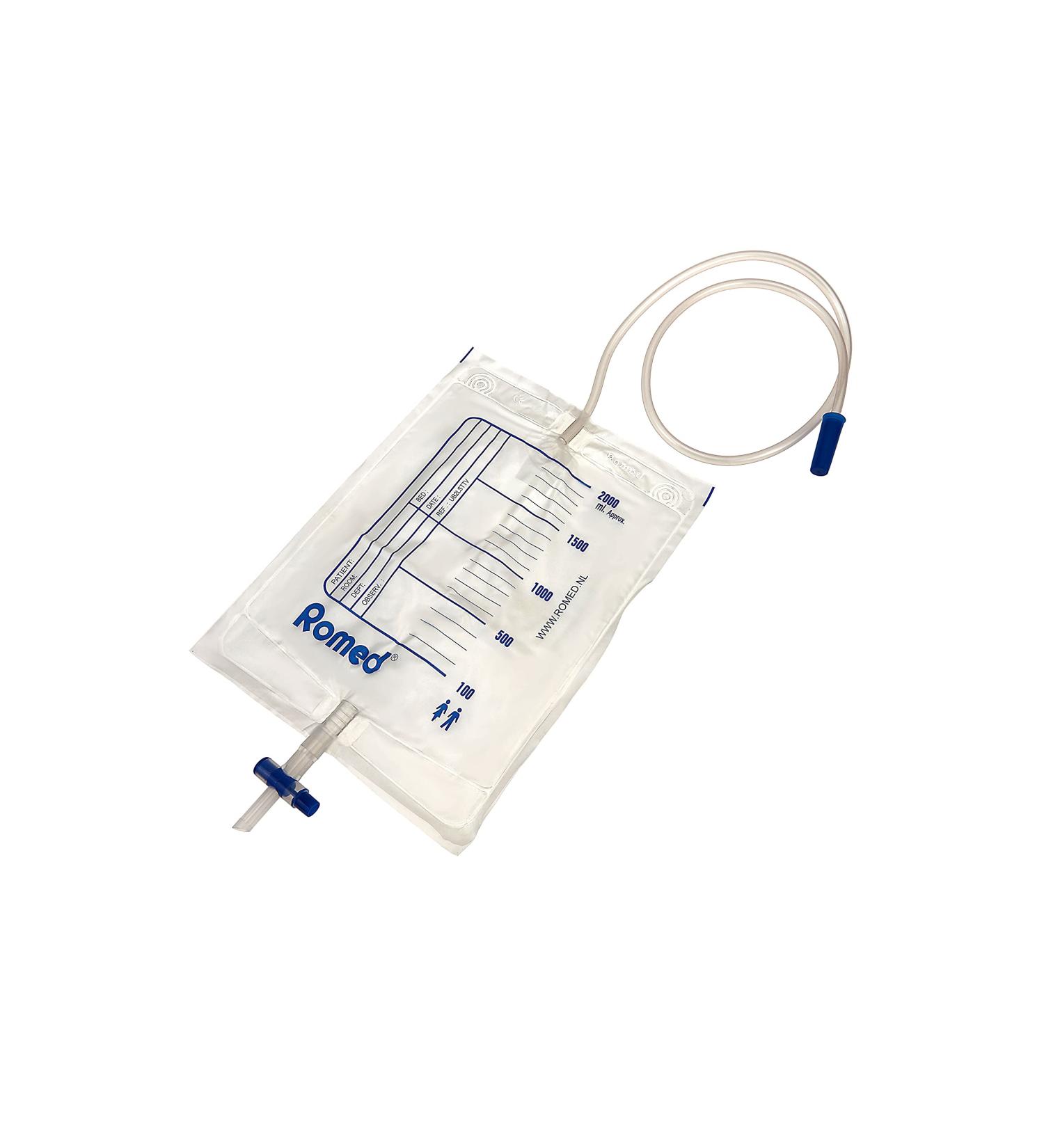 Romed 2 Liter Urine Bag with Valve & T-Drain - 100 Pack | International Shipping Available - Buy Online on GoSupps.com