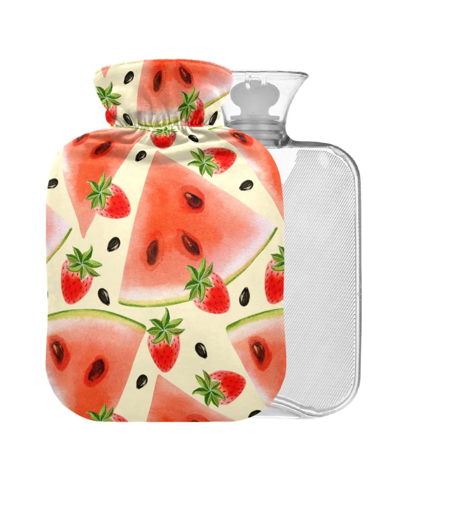 Hot Water Bottle with Watermelon & Strawberry Cover | 2L BPA Free Relief for Pain | Large Hot Water Bag for Bed Hands & Feet - Buy Online on GoSupps.com