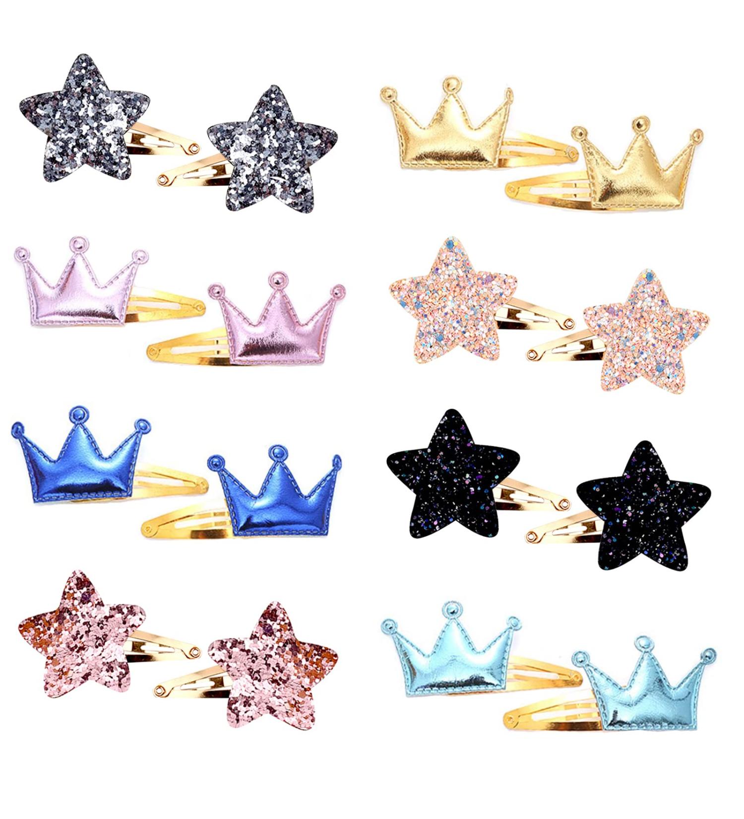 16 Pieces Girls Hair Clips Stars Hair Clips Hair Clips For Little Girls Crown Hair Barrettes Sparkly Star Shaped Hair Clips Kids Hairpins Snap Hair Clips For Kids Teens Women - Buy Online on GoSupps.com