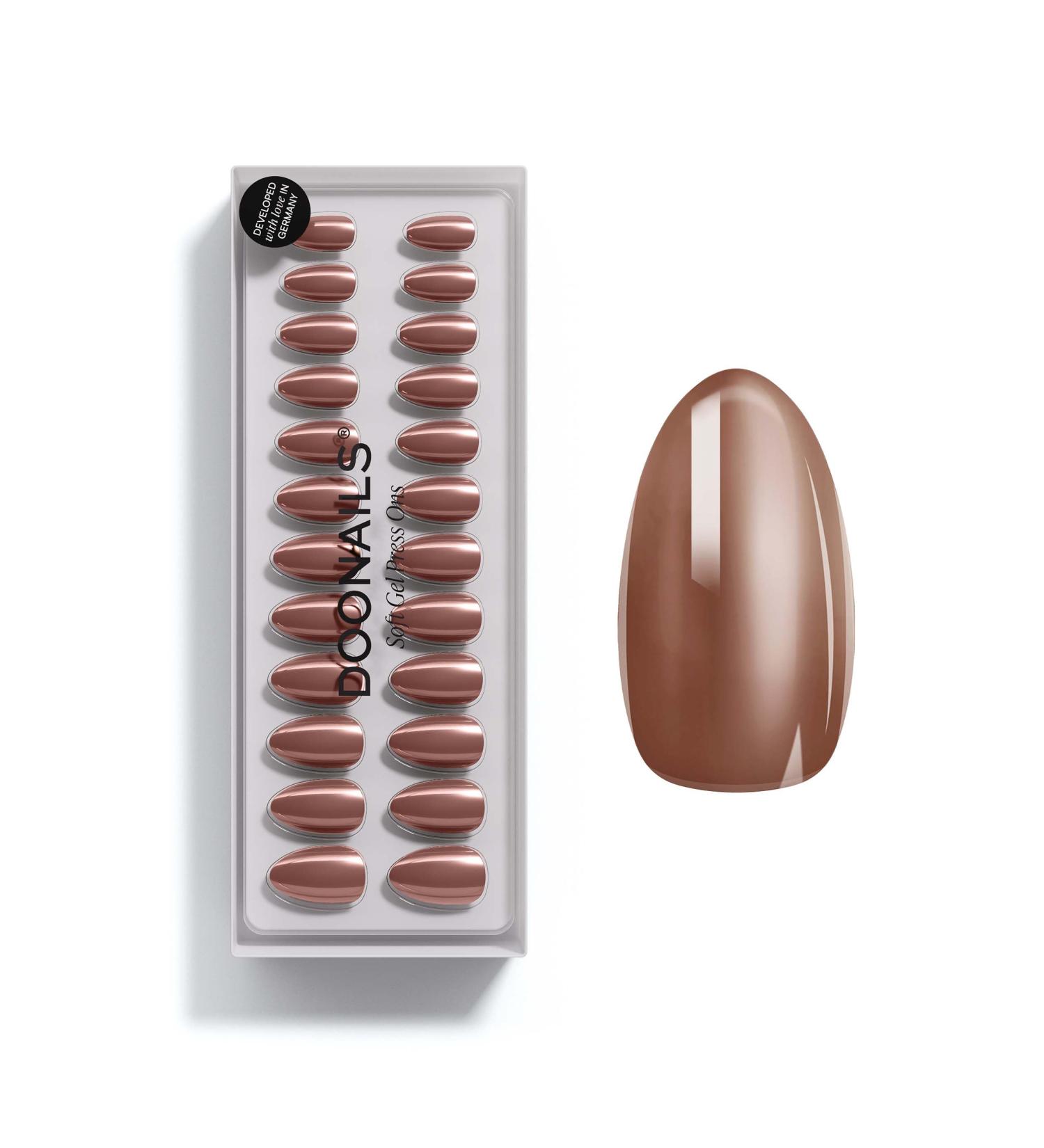 Doonails Press On Nails - 30 Set Glazed Chocolate Almond - Salon Quality Full Cover Fake Nails - Soft Gel Short Natural Almond Design - Buy Online on GoSupps.com