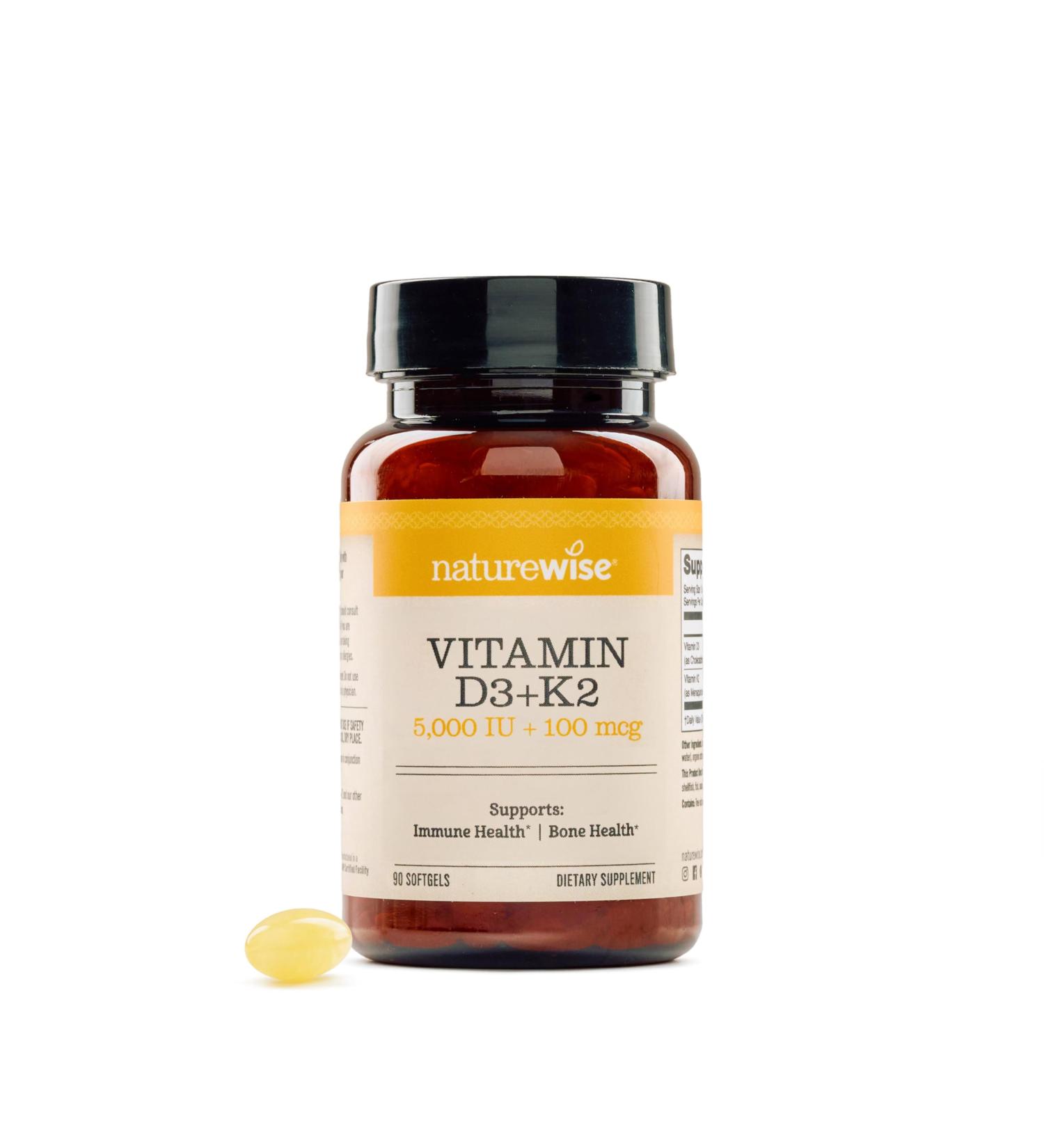 NatureWise Vitamin D3 5000IU + K2 (MK7) 100mcg with Organic Extra Virgin Coconut Oil - Supports Calcium Absorption Bone & Immune Health - Non-GMO Soy & Gluten-Free - 90 Softgels 90-Day Supply 90 Count (Pack of 1) - Buy Online on GoSupps.com
