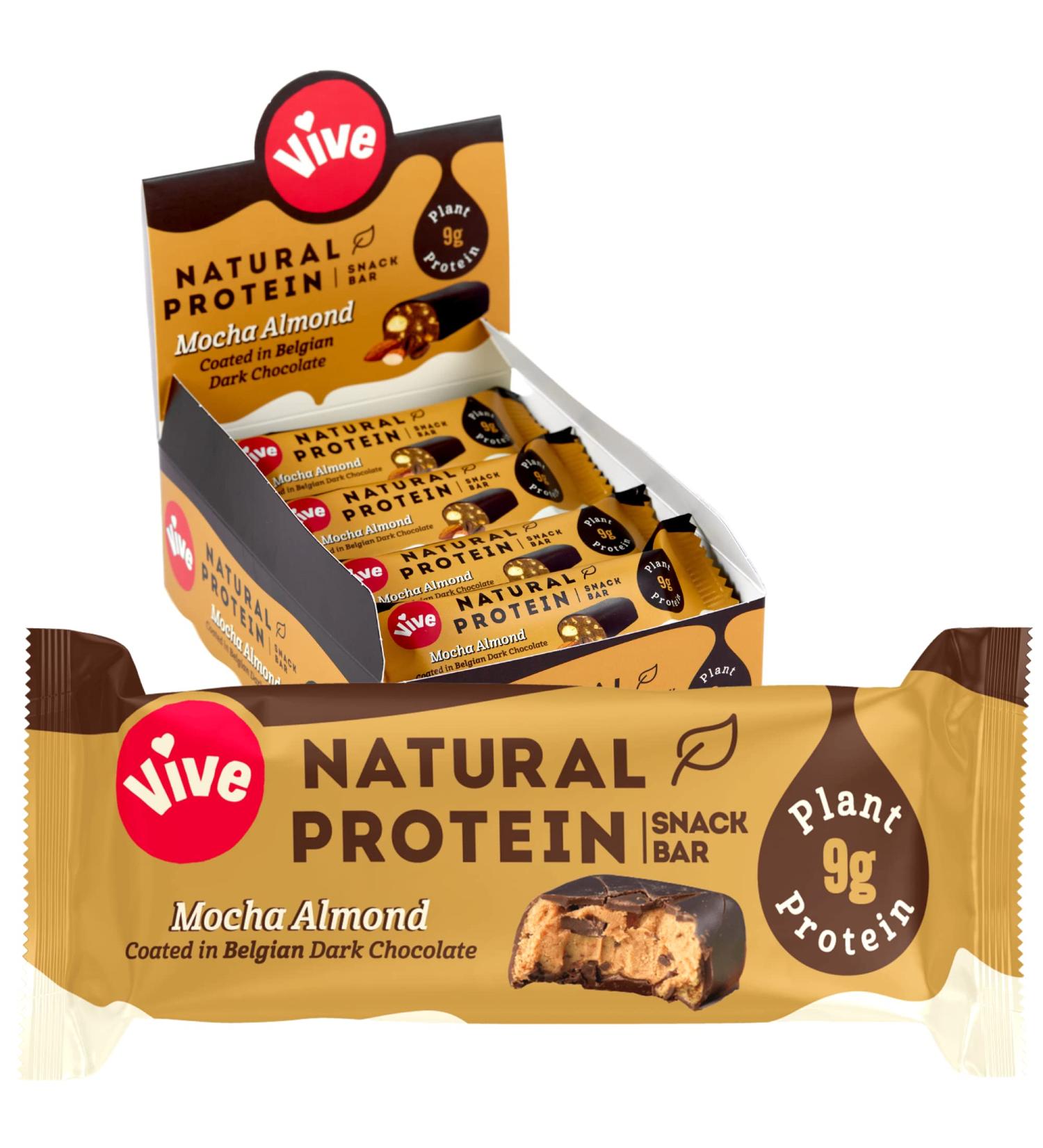 Vive Gluten Free Protein Bars High Protein Snacks Vegan High-Fibre 100% Natural Non-Dairy Mocha Almond Flavour 12 x 49g Mocha Almond 12 Count (Pack of 1) - Buy Online on GoSupps.com