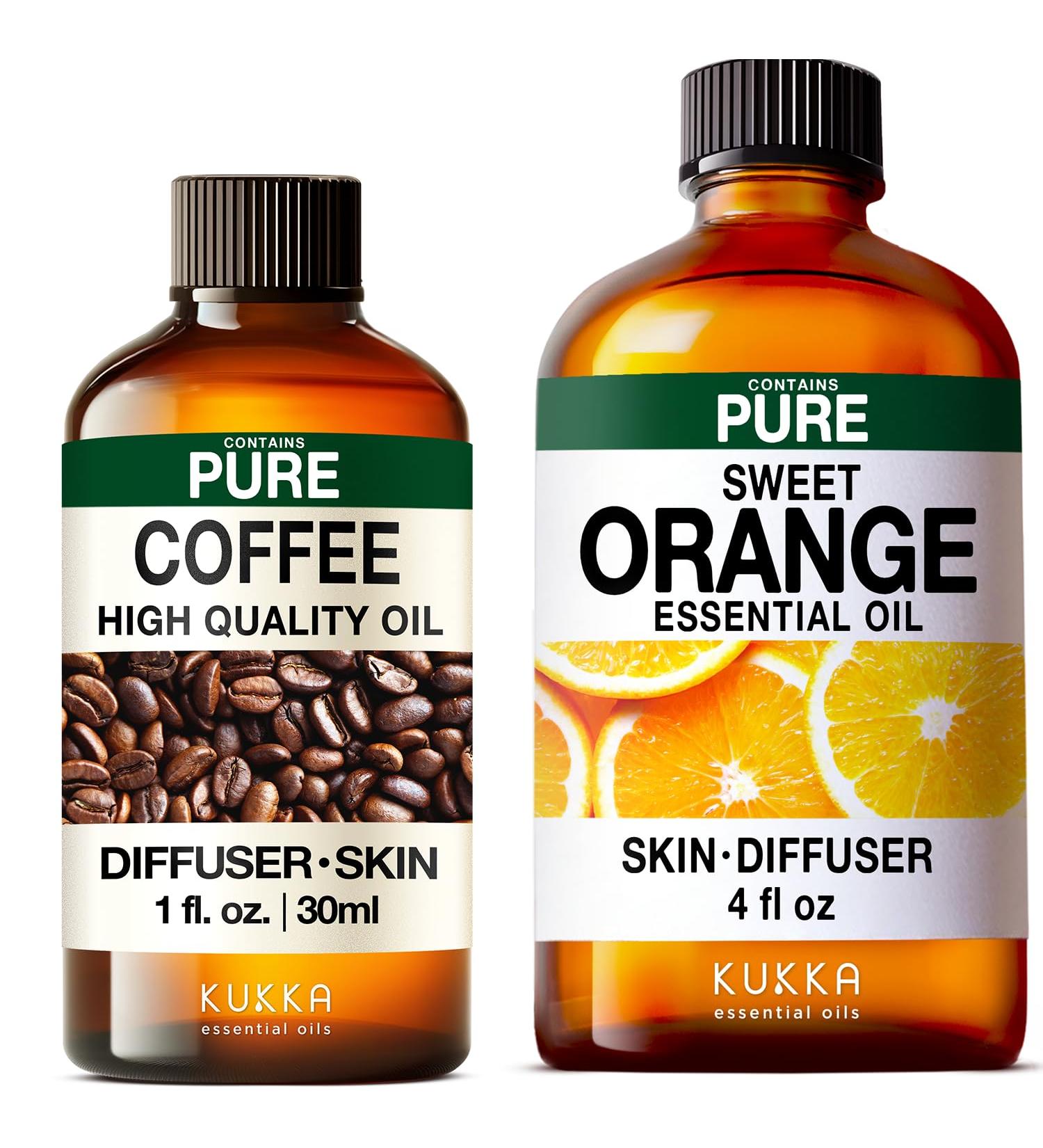 Coffee Essential Oil for Diffuse & Orange Essential Oil for Diffuser Set - Aromatherapy Grade Essential Oils Set - 2X 4 Fl Oz - Kukka - Buy Online on GoSupps.com