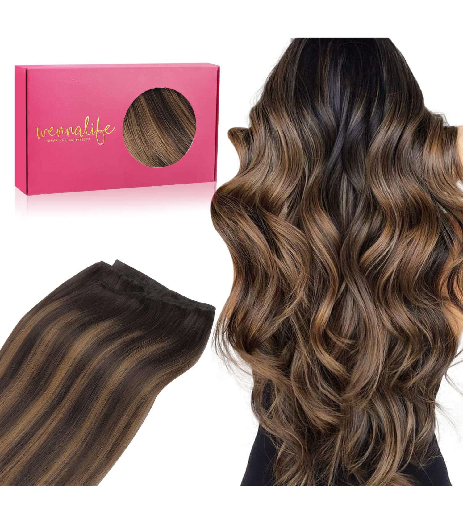 Shop 35cm 80g Balayage Real Hair Extensions - Dark Brown to Chestnut Brown Sew-In Wefts - Buy Online on GoSupps.com