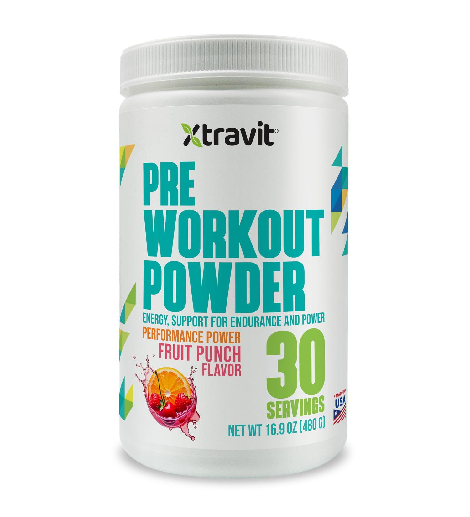 Xtravit Pre Workout Fruit Punch Powder - Thermogenic Gym Supplement for Men & Women - Support Energy Lean Muscle Growth & Nutrition - Non GMO Filler Free 38.8 oz. 30 Servings - Buy Online on GoSupps.com