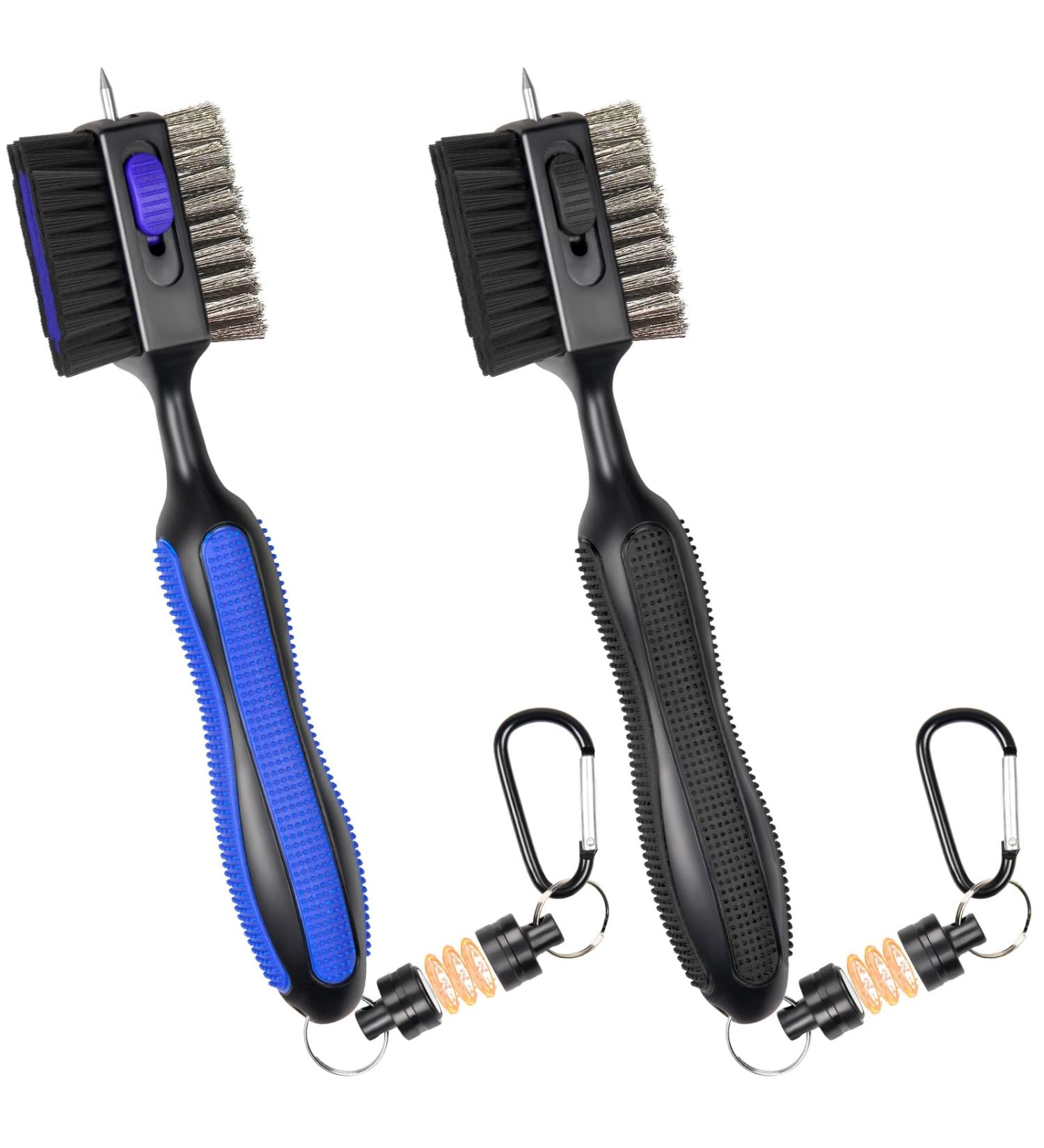 THIODOON 2 Pack Golf Club Brushes & Groove Cleaner - Magnetic Keychain, Oversized Brush Head, Retractable Spike, Non-Slip Handle, Comfortable Grip - Black & Blue (Straight Handle) - Buy Online on GoSupps.com