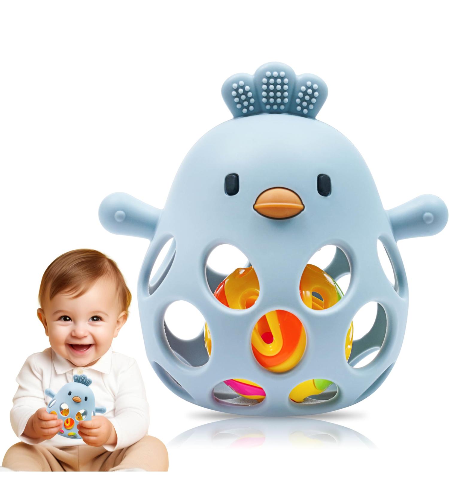 Farout Silicone Baby Bassinet Chicken BPA-Free Bite Ring | Cooling Tooth Aid & Montessori Rattle for Sensory Development | Baby Chewing Toy - Blue - Buy Online on GoSupps.com