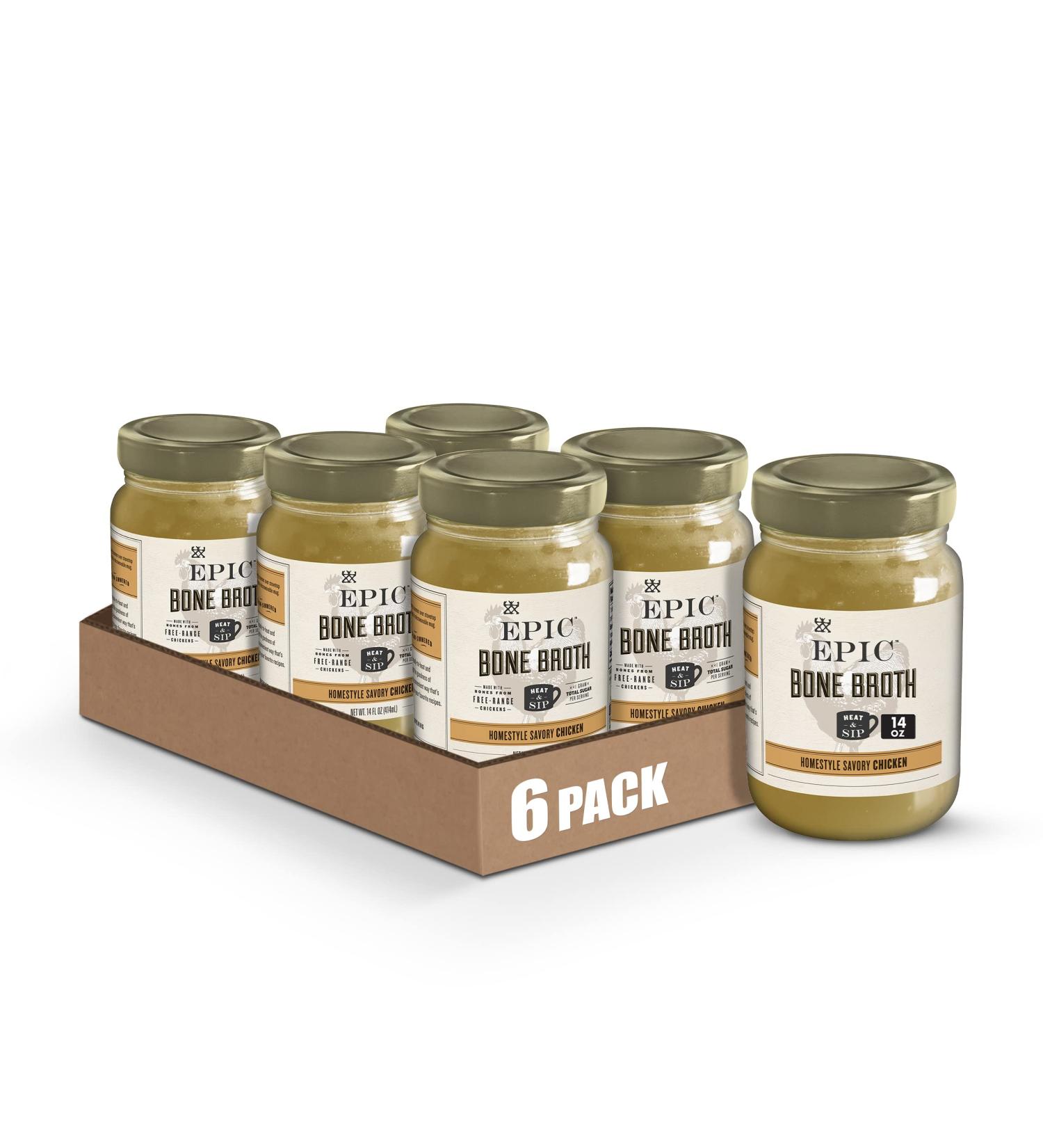 EPIC Homestyle Savory Chicken Bone Broth Whole30 14 fl oz (Pack of 6) Homestyle Chicken - Buy Online on GoSupps.com