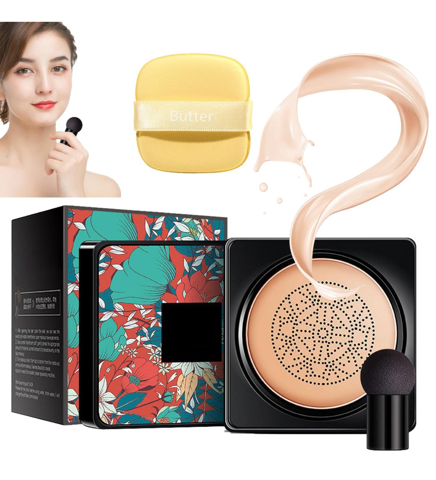 Mushroom Head Air Cushion CC Cream - BB Cream Foundation Makeup Air Cushion CC Cream BB Cream Moisturizing Concealer Makeup Long Lasting Matte Easy to Apply (Natural) - Buy Online on GoSupps.com