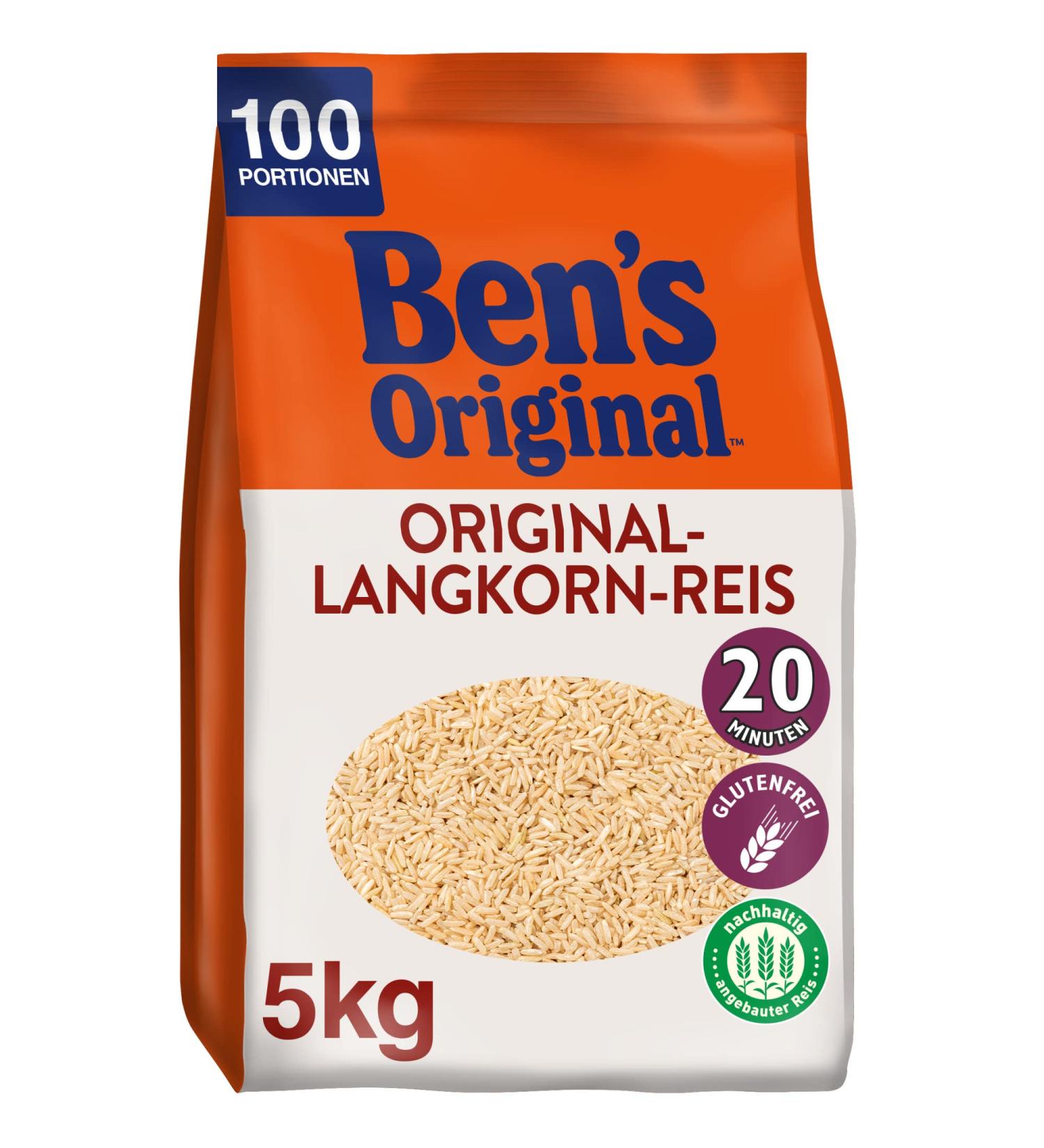 Buy Bens Original Loose Rice 5kg - 20 Minutes Long Grain Rice - Perfect for 100 Portions - International Shipping Available - Buy Online on GoSupps.com