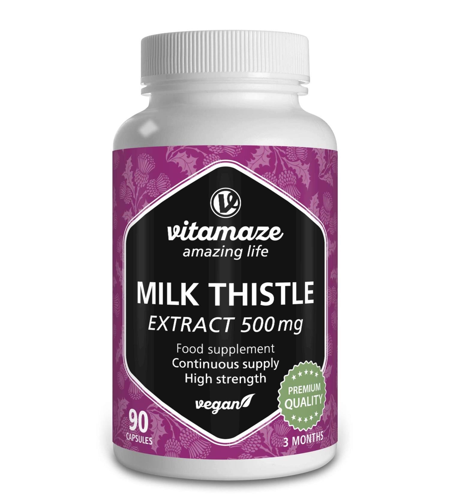 Milk Thistle Capsules High Strength & Vegan - 90 Capsules, 500mg Extract with 80% Silymarin - Natural Food Supplement, German Quality - 3 Month Supply - Buy Online on GoSupps.com
