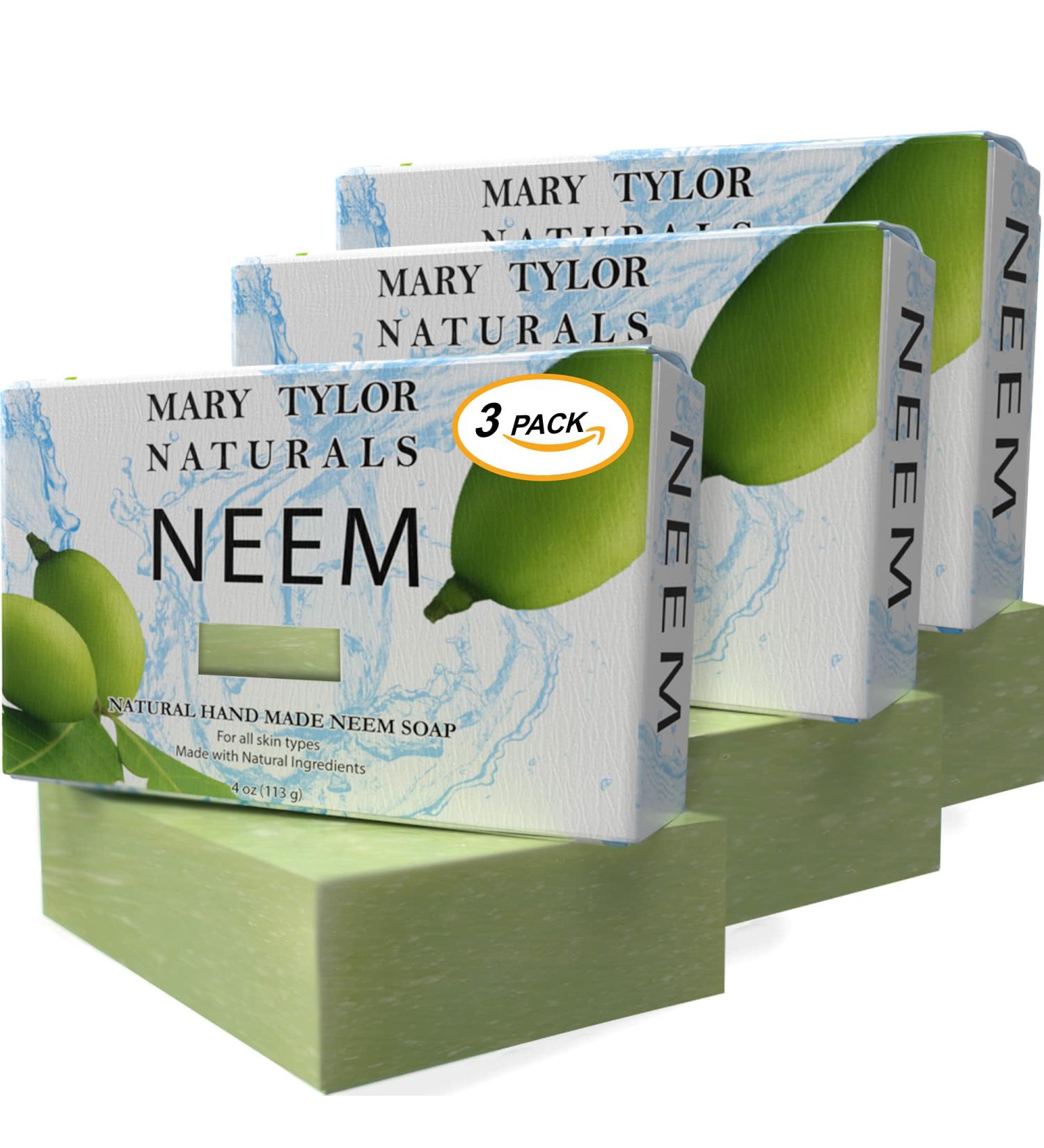 Organic Neem Soap Bar 4 oz 3 Pack - For Face, Body, Hair - Vegan & Biodegradable - Handmade by Mary Tylor Naturals - Buy Online on GoSupps.com