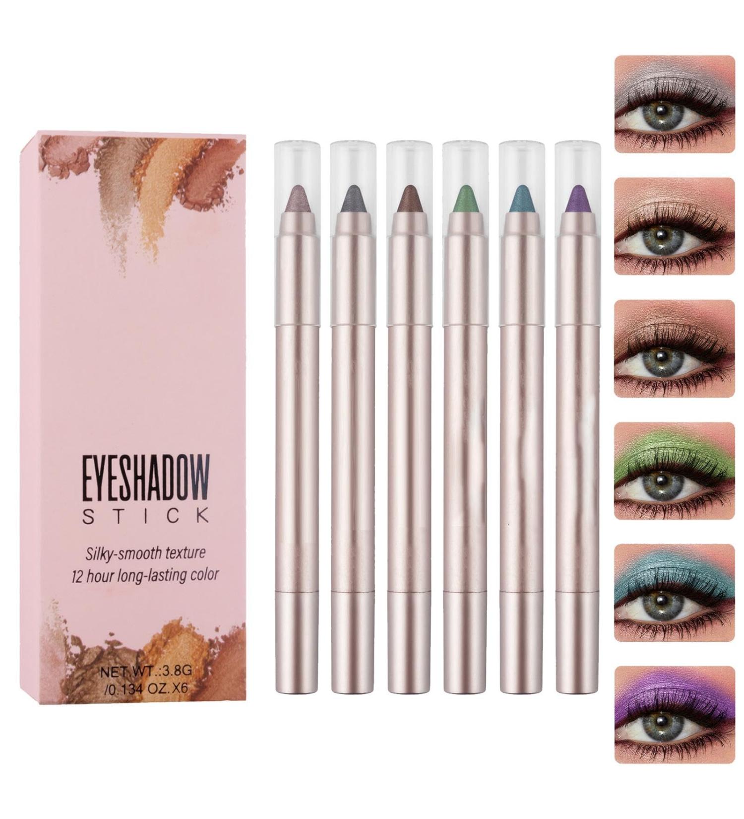  Generisch Set of 6 glittery and shimmering eyeshadow brushes - Waterproof - With colored eyeshadow applicators - Shimmery cream pencil with glitter - For makeup - Buy Online on GoSupps.com