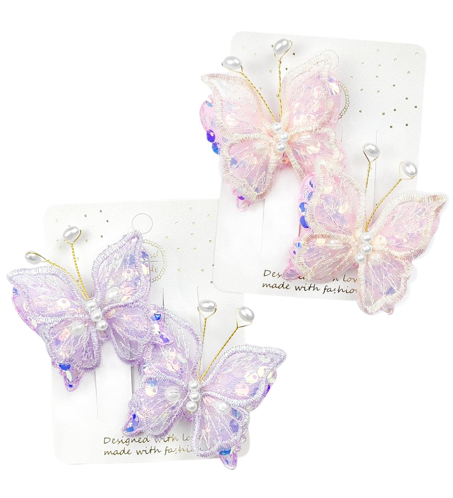 Butterfly Hair Clips 2 Pairs Blue Butterfly Hair Clips Girls Hair Accessories Kids Barrettes Hair Accessories Gifts for Girls and Kids (Purple & Pink) - Buy Online on GoSupps.com