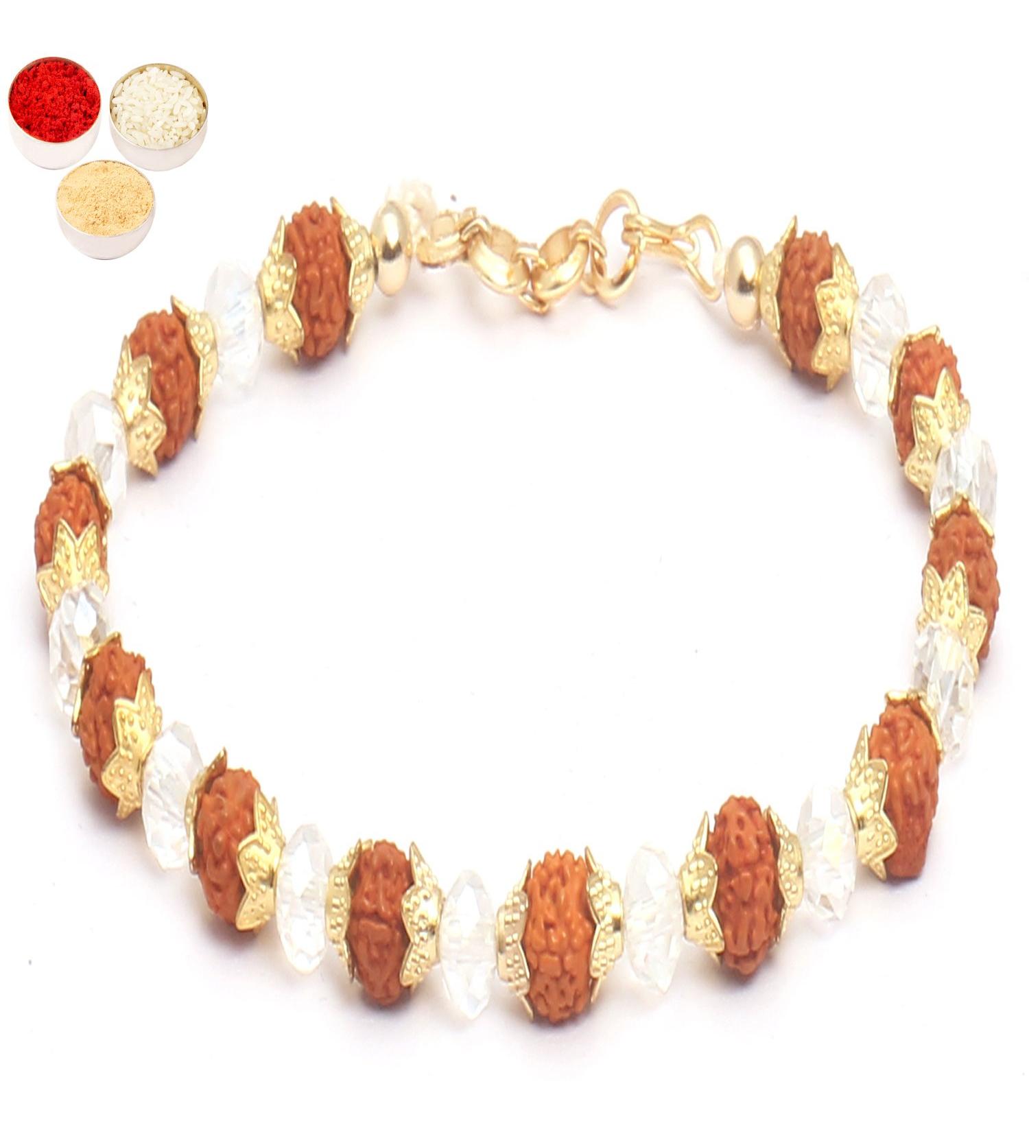 Ghasitaram Gifts Rakhi for Brother Rakhis Online - 5595 Rudraksh pearl bracelet rakhi - Buy Online on GoSupps.com