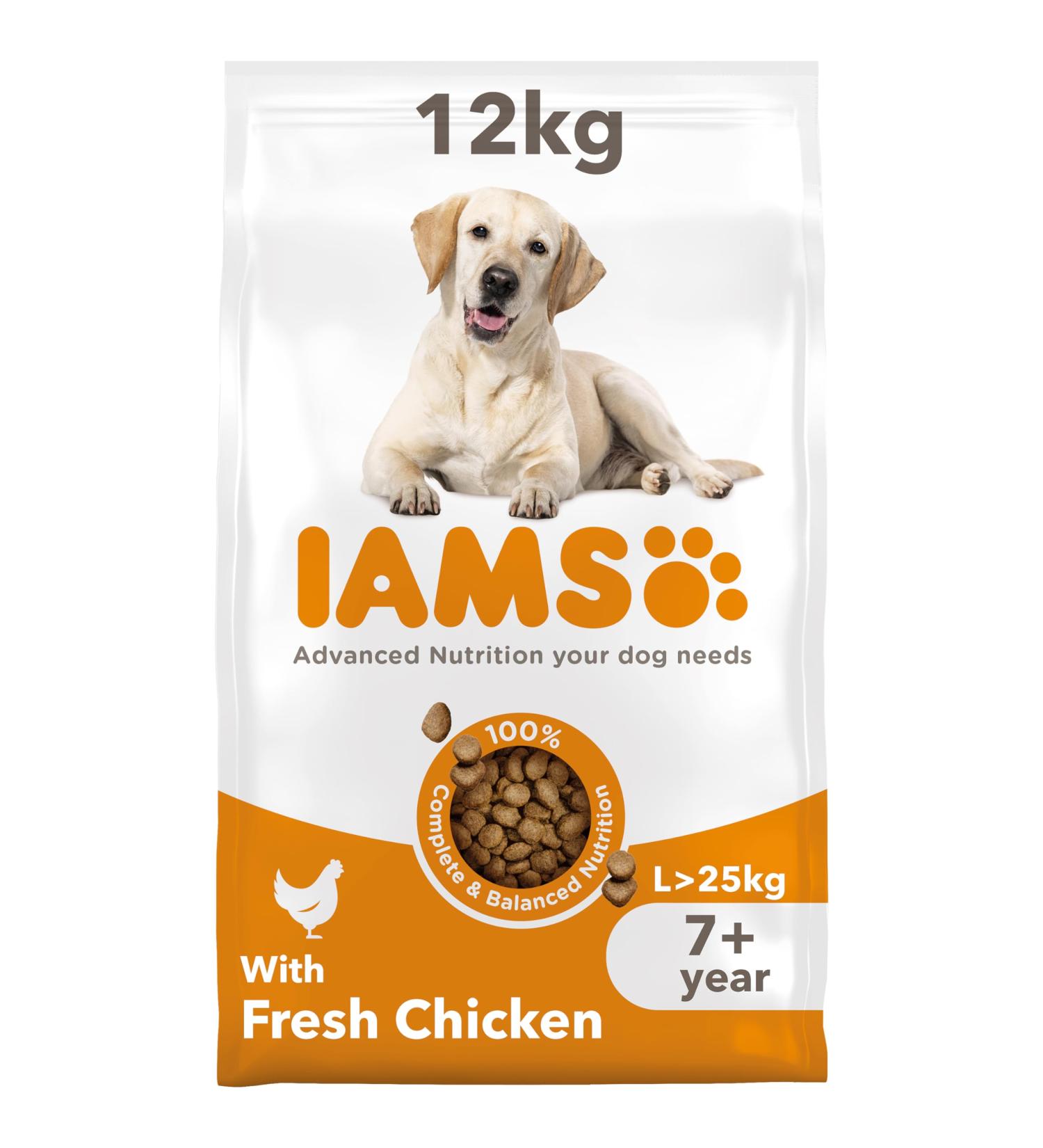 IAMS Complete Dry Dog Food for Senior 7+ Large Breeds with Chicken 12 kg Chicken 12 kg (Pack of 1) - Buy Online on GoSupps.com
