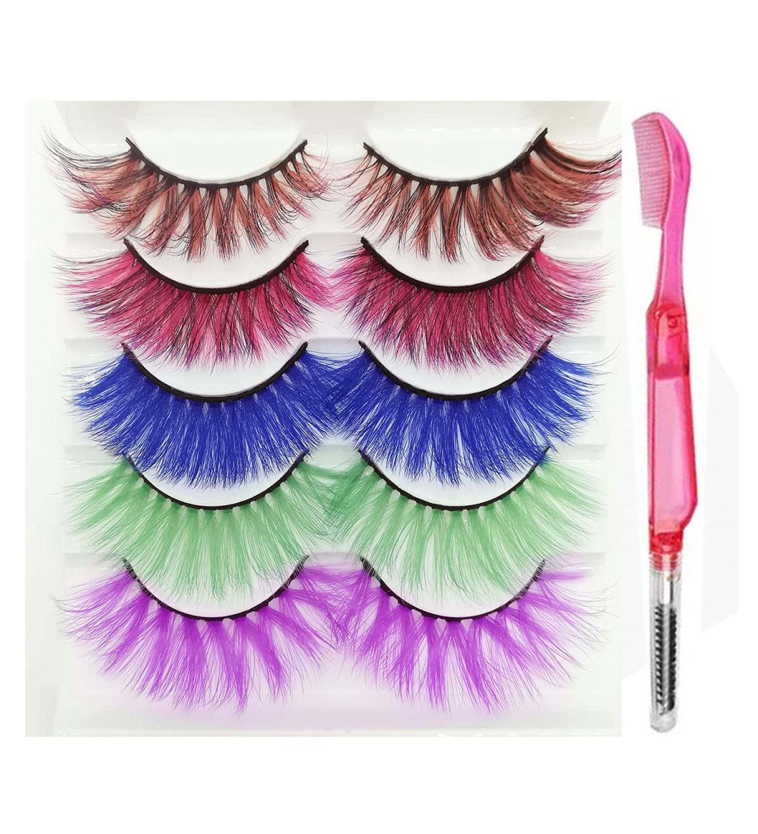 Colored Lashes Set: 5 Pairs Colorful Faux Mink False Eyelashes for Halloween & Easter | Long Dramatic Party Makeup Tools - Buy Online on GoSupps.com