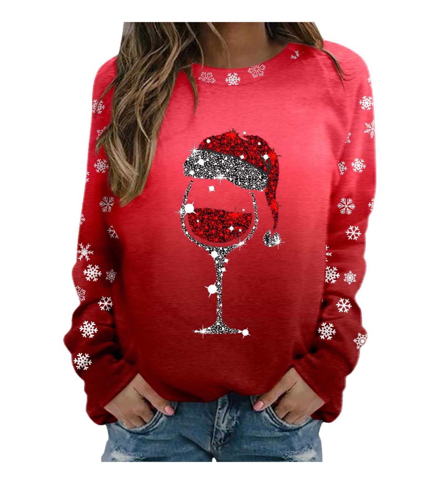 Women's Christmas Snowman & Penguin Print Sweatshirt | Red O-Neck Raglan Top - Buy Online on GoSupps.com