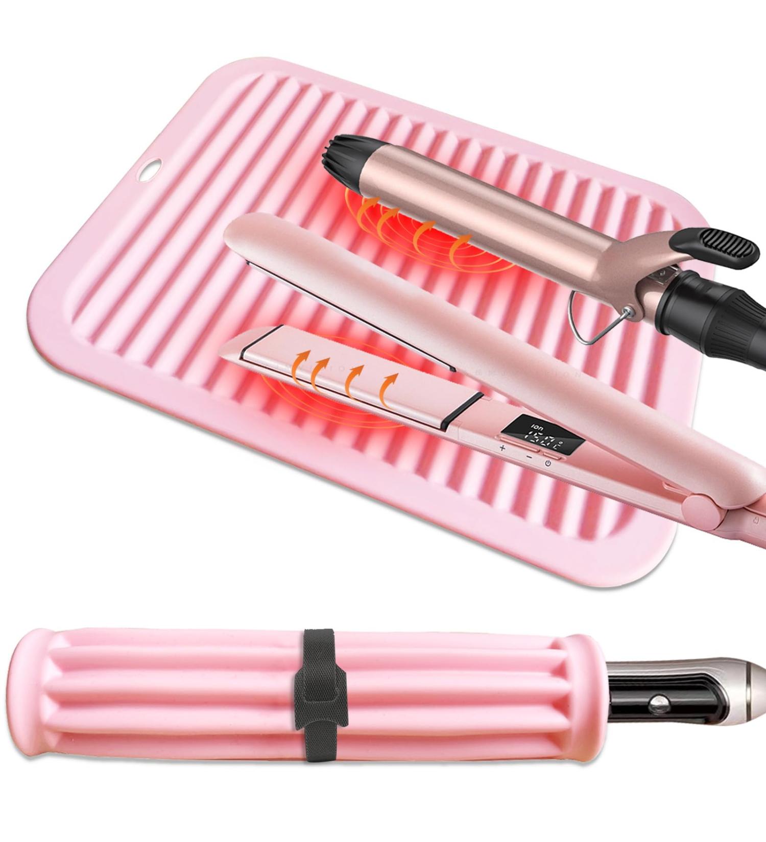 Portable Hair Tools Silicone Heat Resistant Mat - Curling Iron & Flat Iron Hot Pad for Home Salon & Travel - Pink - Buy Online on GoSupps.com