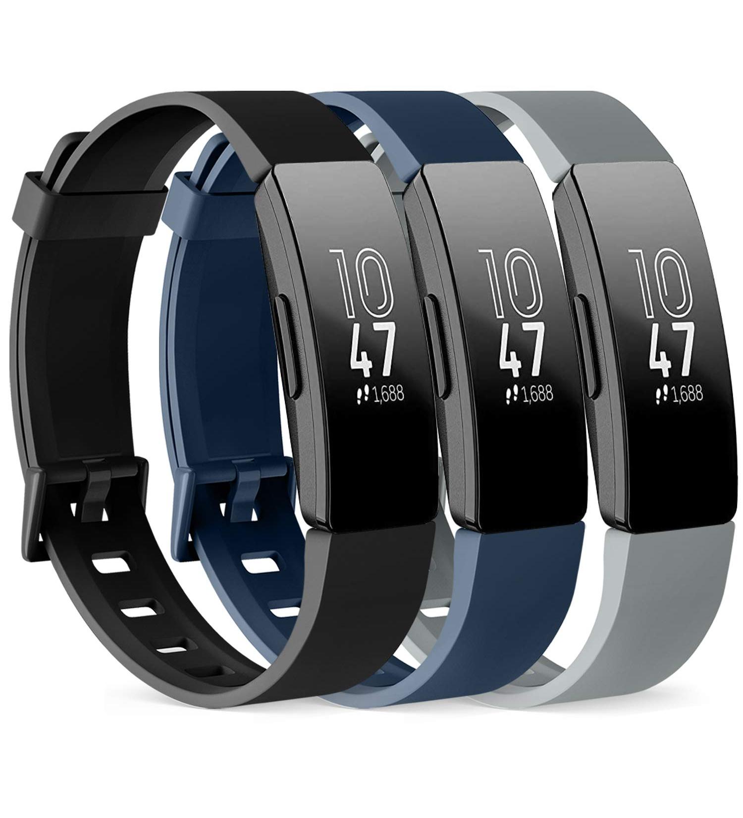 Vancle 3 Pack Silicone Sport Replacement Bracelets for Fitbit Inspire HR Inspire & Inspire 2 - Black Marine Blue Gray - Buy Online on GoSupps.com