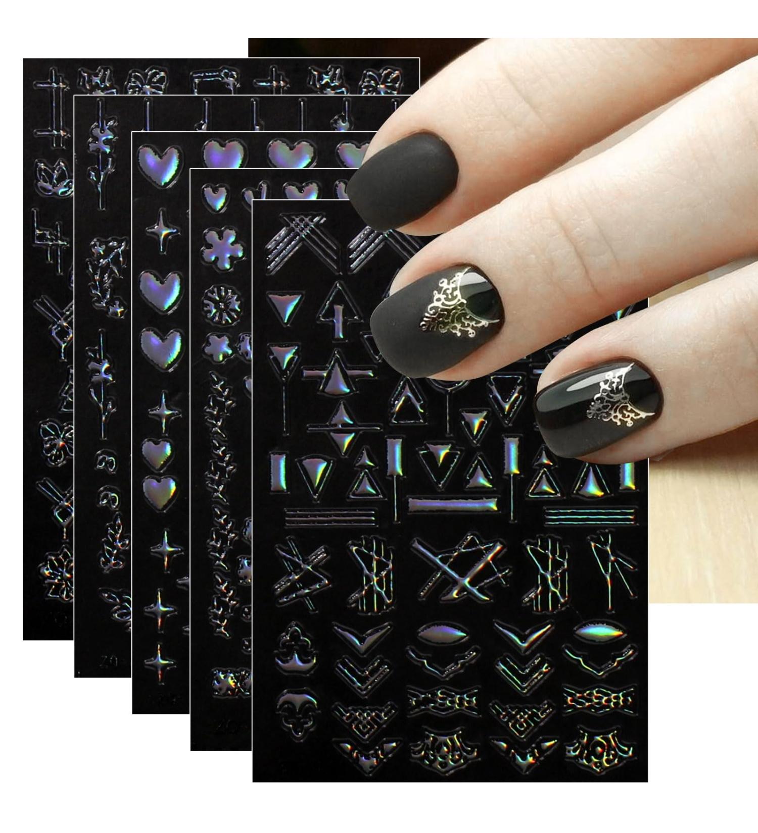 JMEOWIO 12 Sheets Aurora Geometric Nail Art Stickers Decals Self-Adhesive Colorful Nail Supplies Nail Art Design Decoration Accessories - Buy Online on GoSupps.com