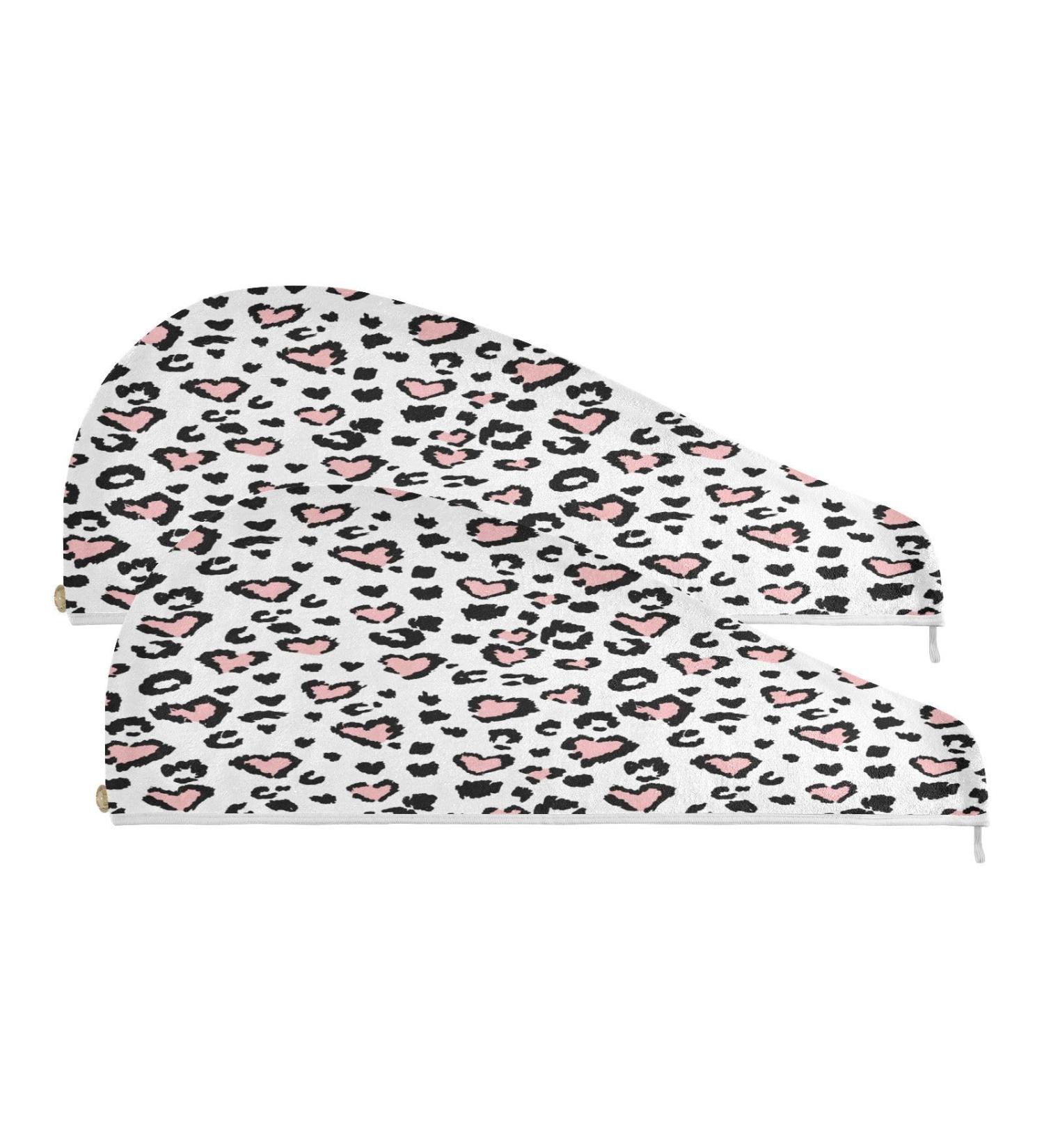 Love Leopard Pattern Dry Hair Cap & Quick Drying Towel Set - Super Absorbent Soft & Comfortable - 2 Piece Set - Buy Online on GoSupps.com