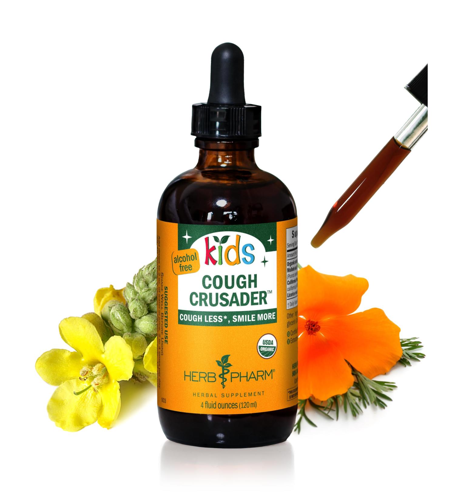 Herb Pharm Kids Certified-Organic Alcohol-Free Cough Crusader Liquid Herbal Formula 4 Ounce - Buy Online on GoSupps.com