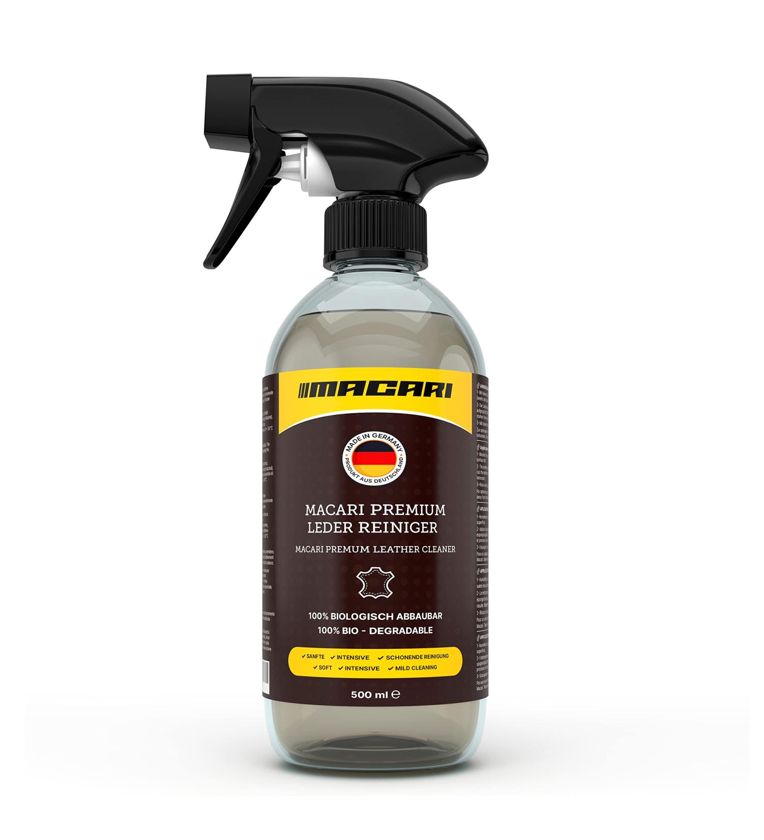 Macari Leather Cleaner 500ml - Premium Cleaner for Car Seats Furniture Jackets Handbags & Shoes | International Shipping - Buy Online on GoSupps.com